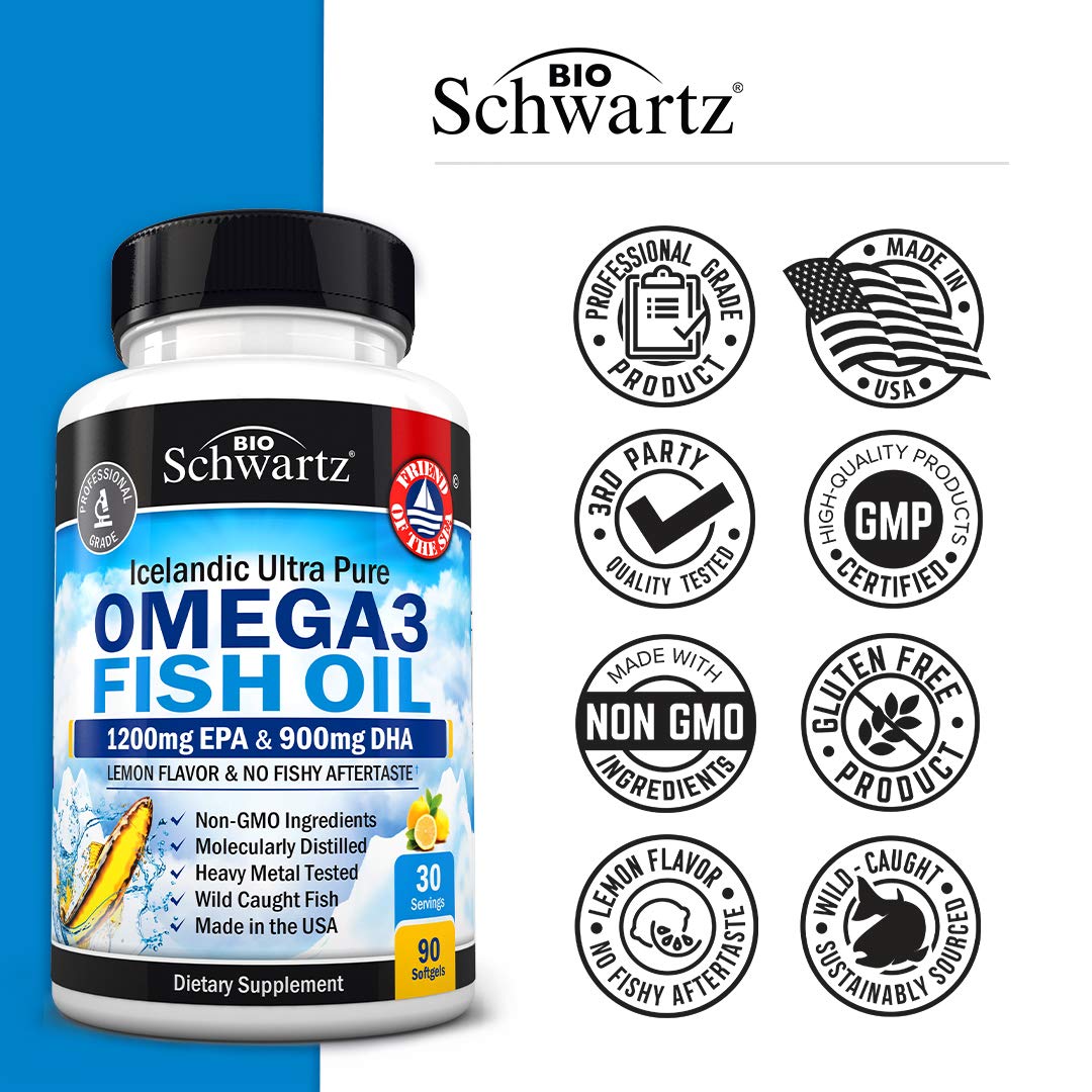 Omega 3 Fish Oil Supplement - 1200mg EPA and 900mg DHA Fatty Acid Per Serving BioSchwartz