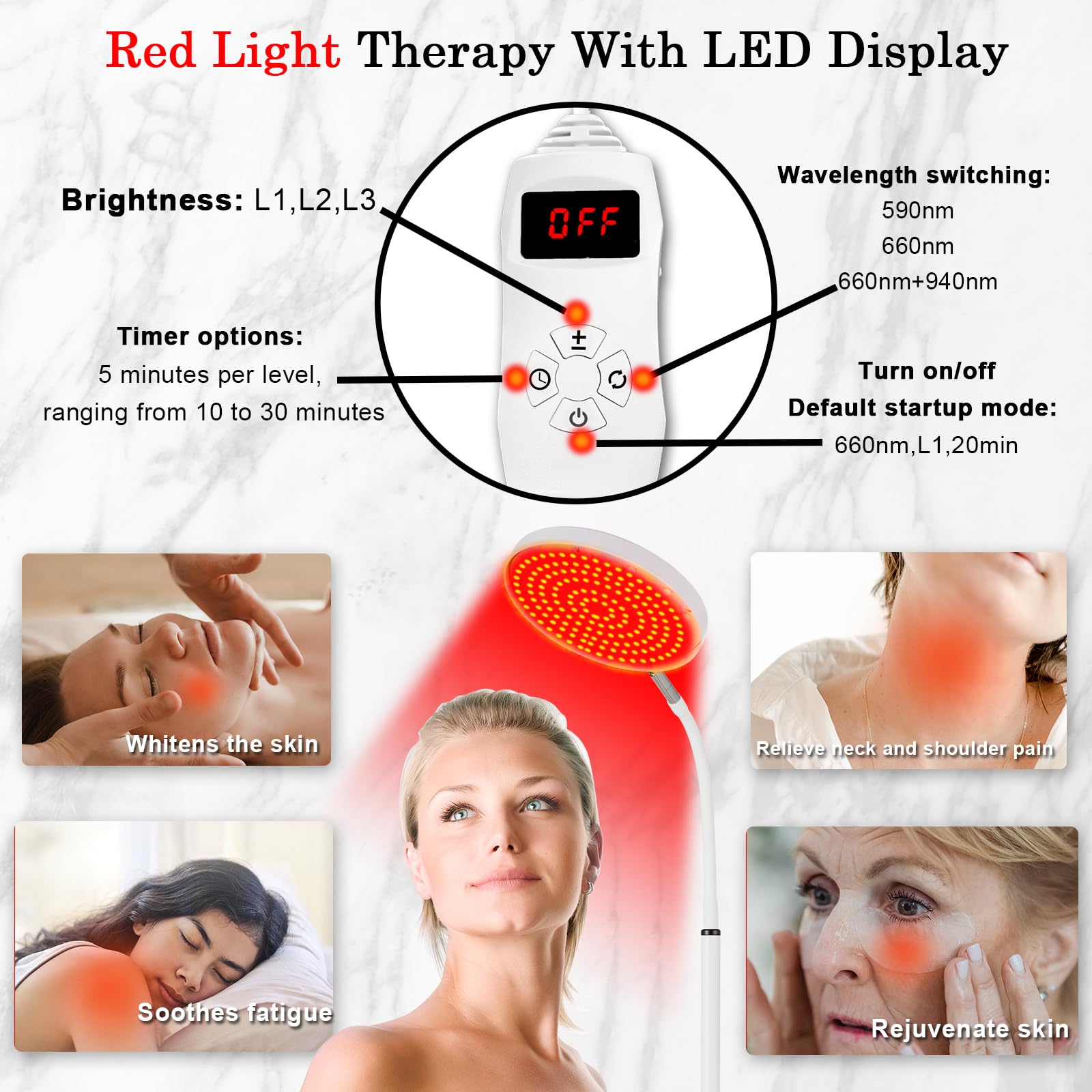 Akarishin Red Light Therapy Lamp for Face- Facial and Body Treatment with Adjustable Height Stand Akarishin