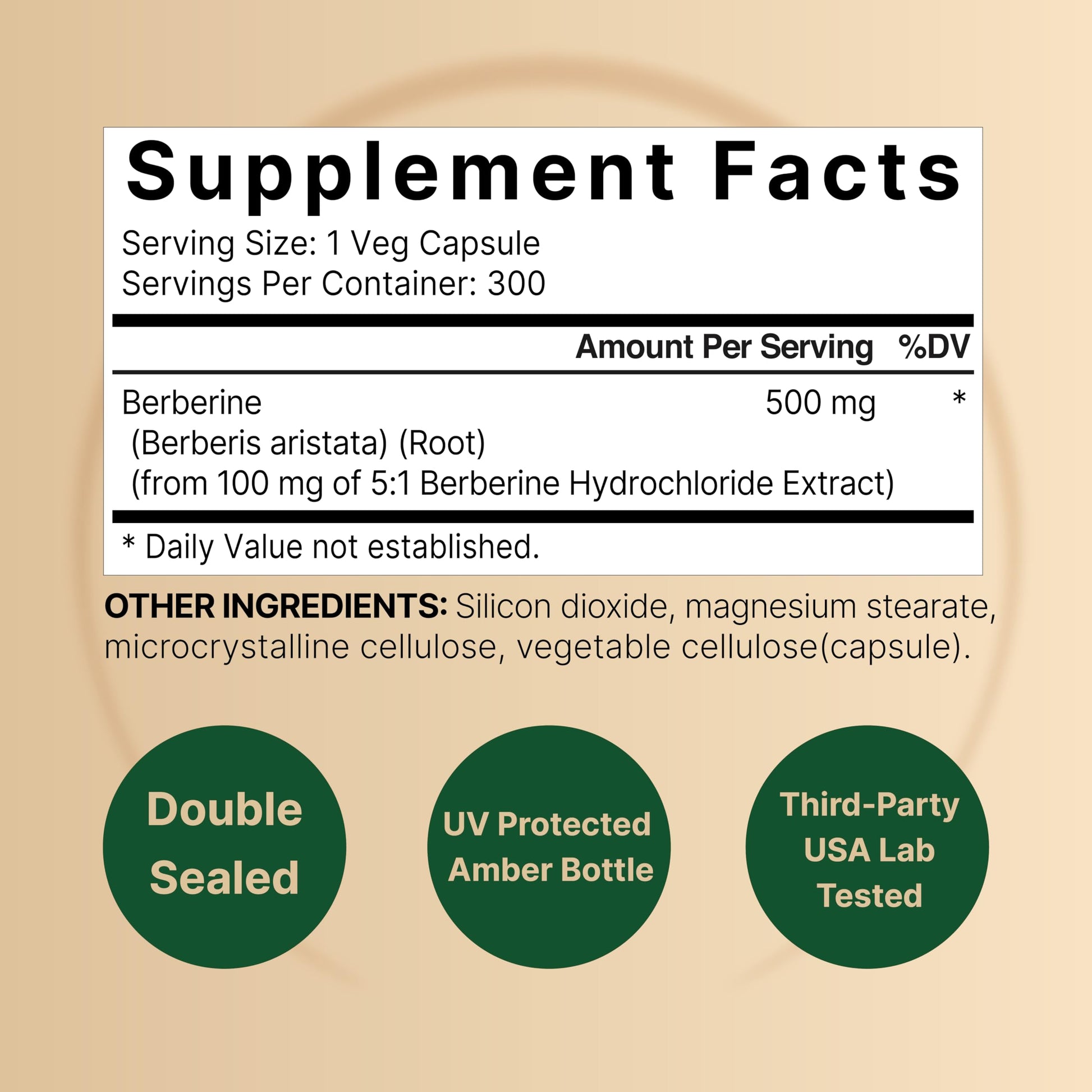 Berberine Supplement 500mg | 300 Veggie Capsules, 97% Pure Berberine HCL – 5:1 Root NatureBell