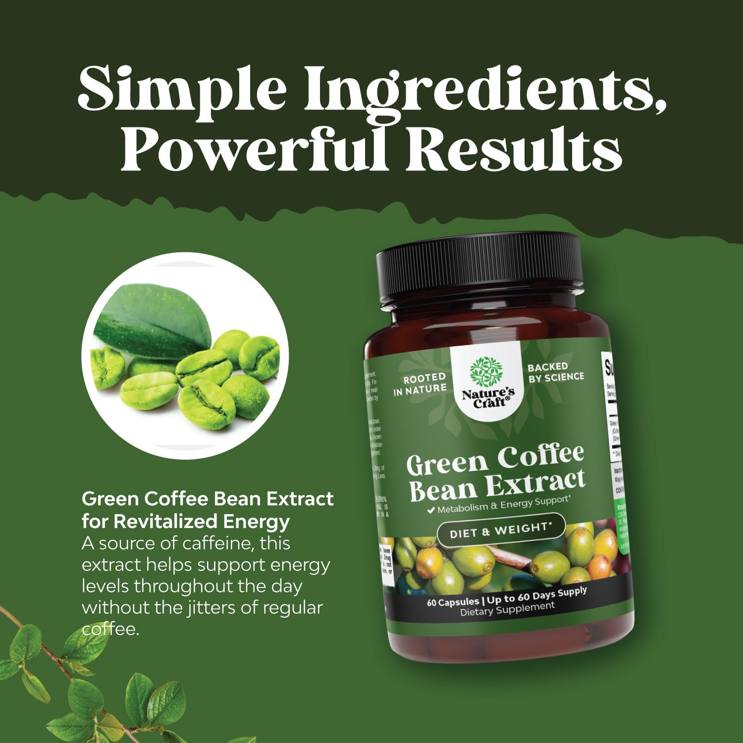 Pure Green Coffee Bean Extract - Super Energizing Green Coffee Extract with 50% Chlorogenic Natures Craft