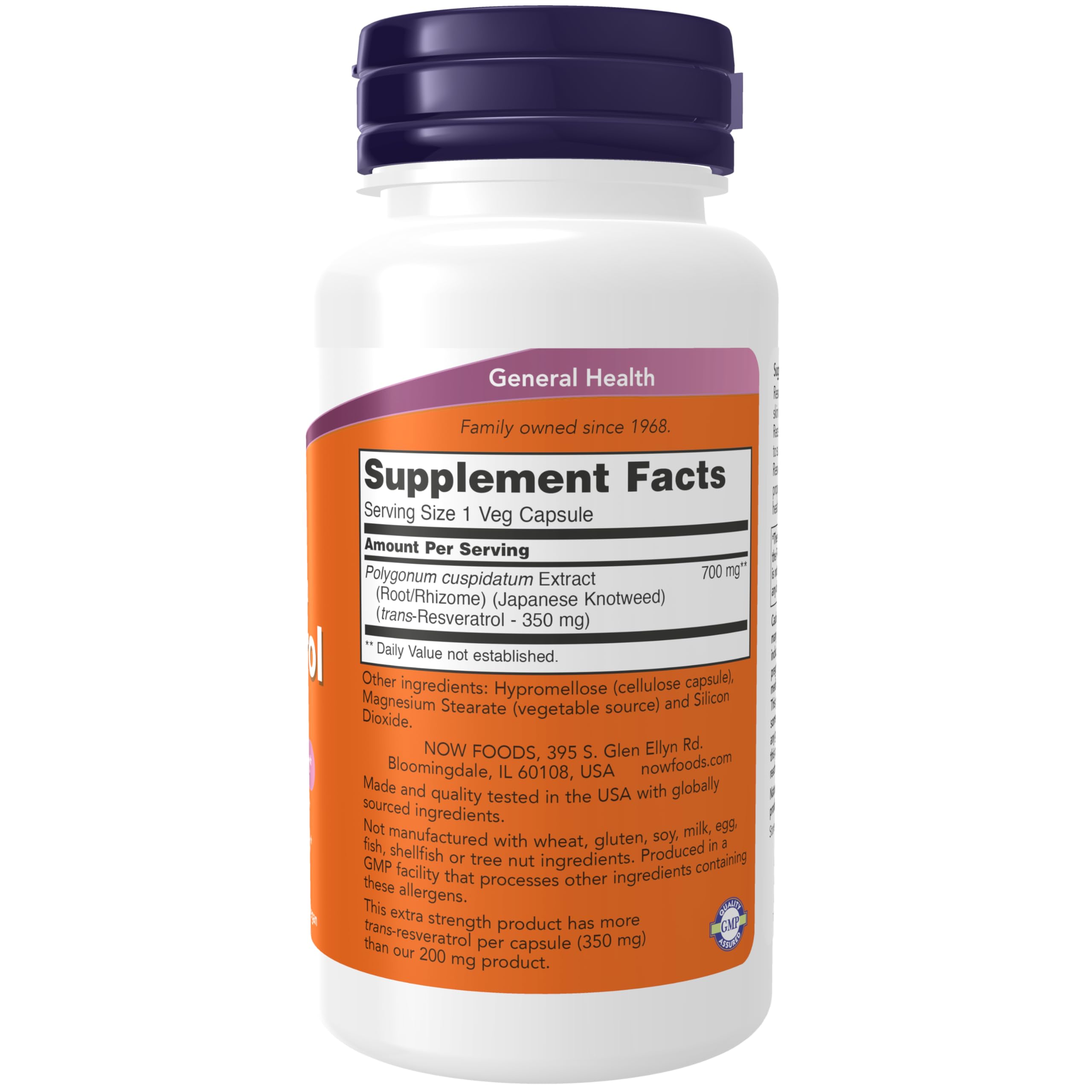 NOW Supplements, Extra Strength Resveratrol 350mg, Natural Trans Resveratrol from 700 mg NOW