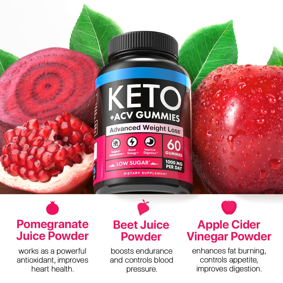 Keto Apple Cider Vinegar Gummies 1000mg - Well-Digested ACV Keto Gummies for Weight Loss Beilancy