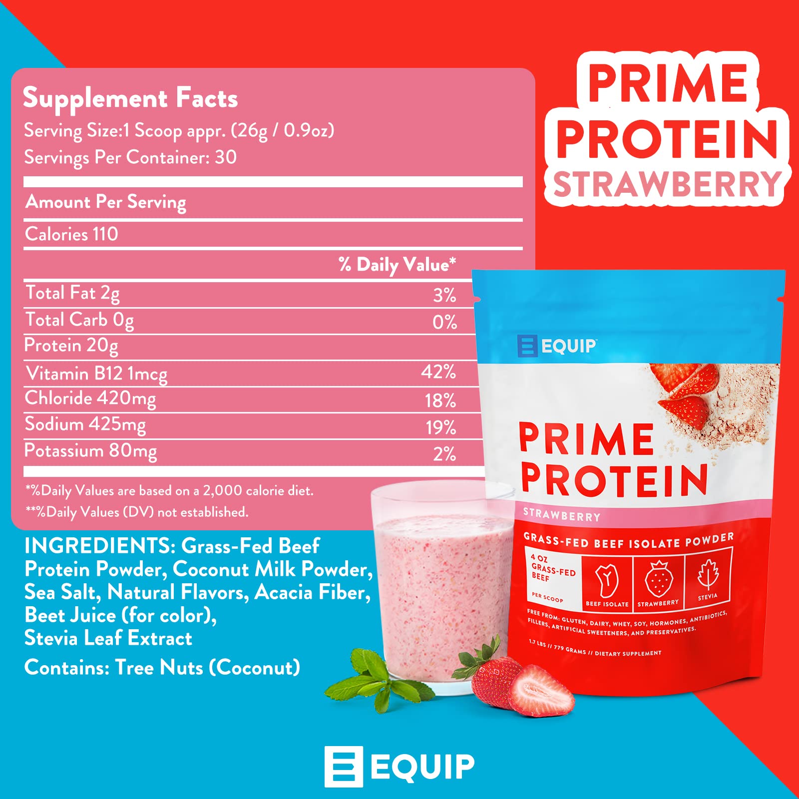Equip Foods Prime Protein - Grass-Fed Beef Protein Powder Isolate -Paleo and Keto Equip