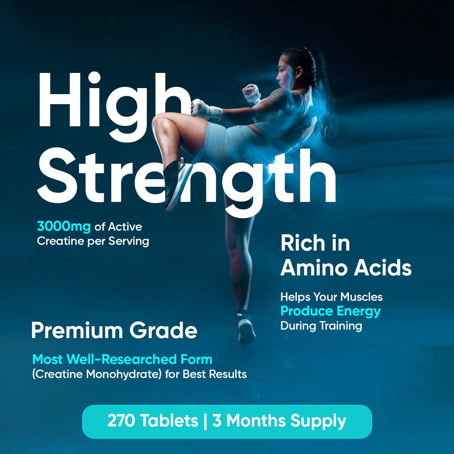 Creatine Monohydrate 3000mg - 270 Tablets - Gym Energy Supplement for Men & Women WeightWorld