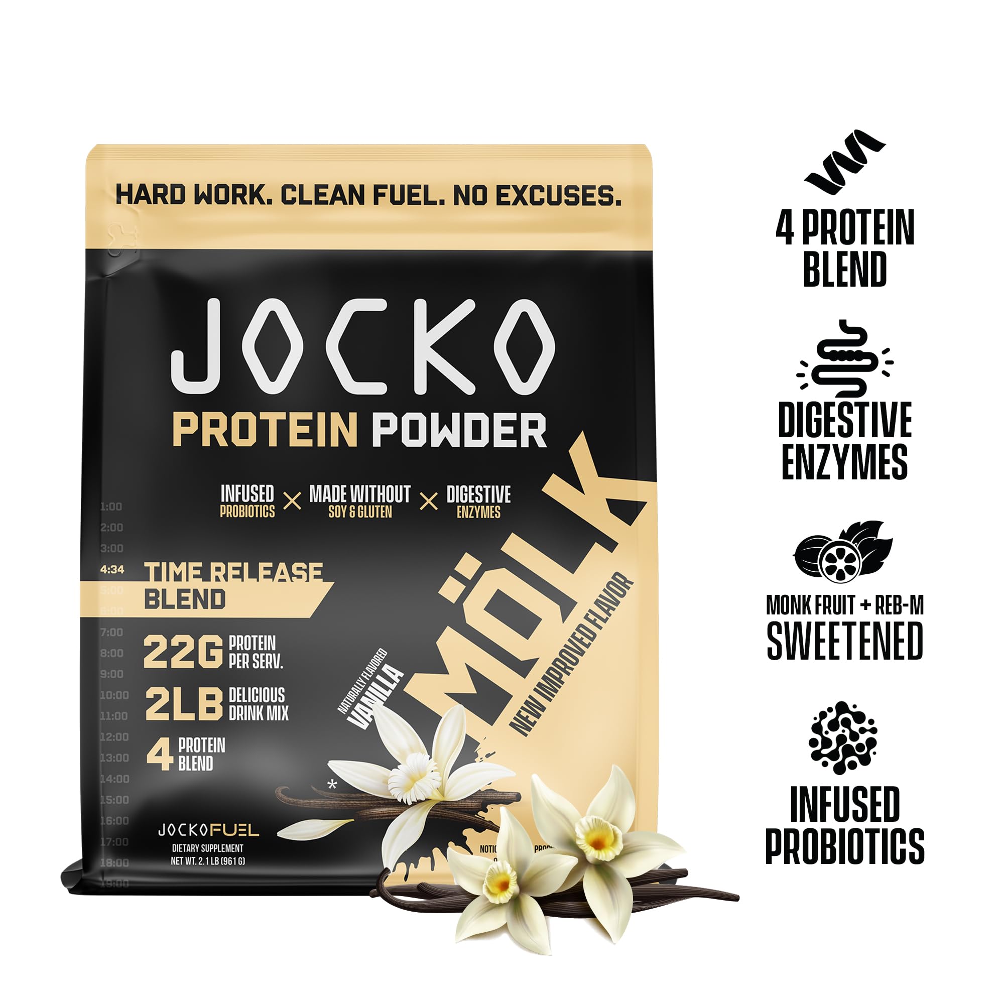 Jocko Mölk Whey Protein Powder (Vanilla) - Keto, Probiotics, Grass Fed, Digestive Enzymes Jocko Fuel
