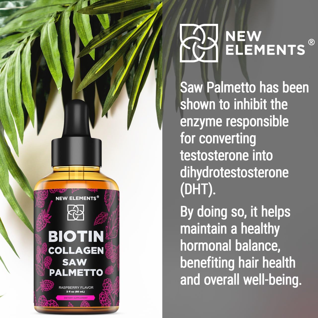 Liquid Biotin with Collagen & Saw Palmetto Extract for Women and Men | Hair Growth New Elements