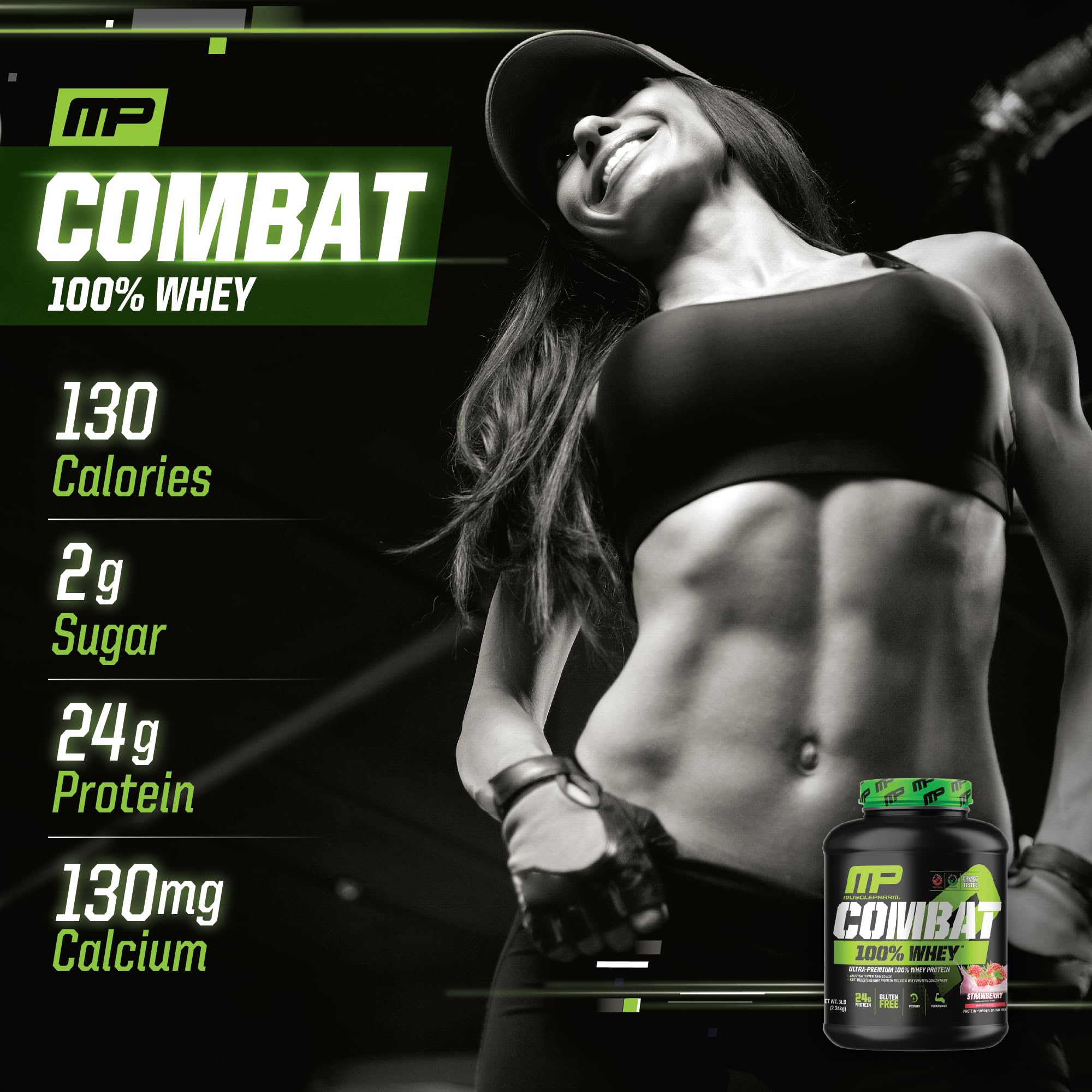 MusclePharm Combat 100% Whey Protein Powder, Strawberry Cream Flavor Muscle Pharm