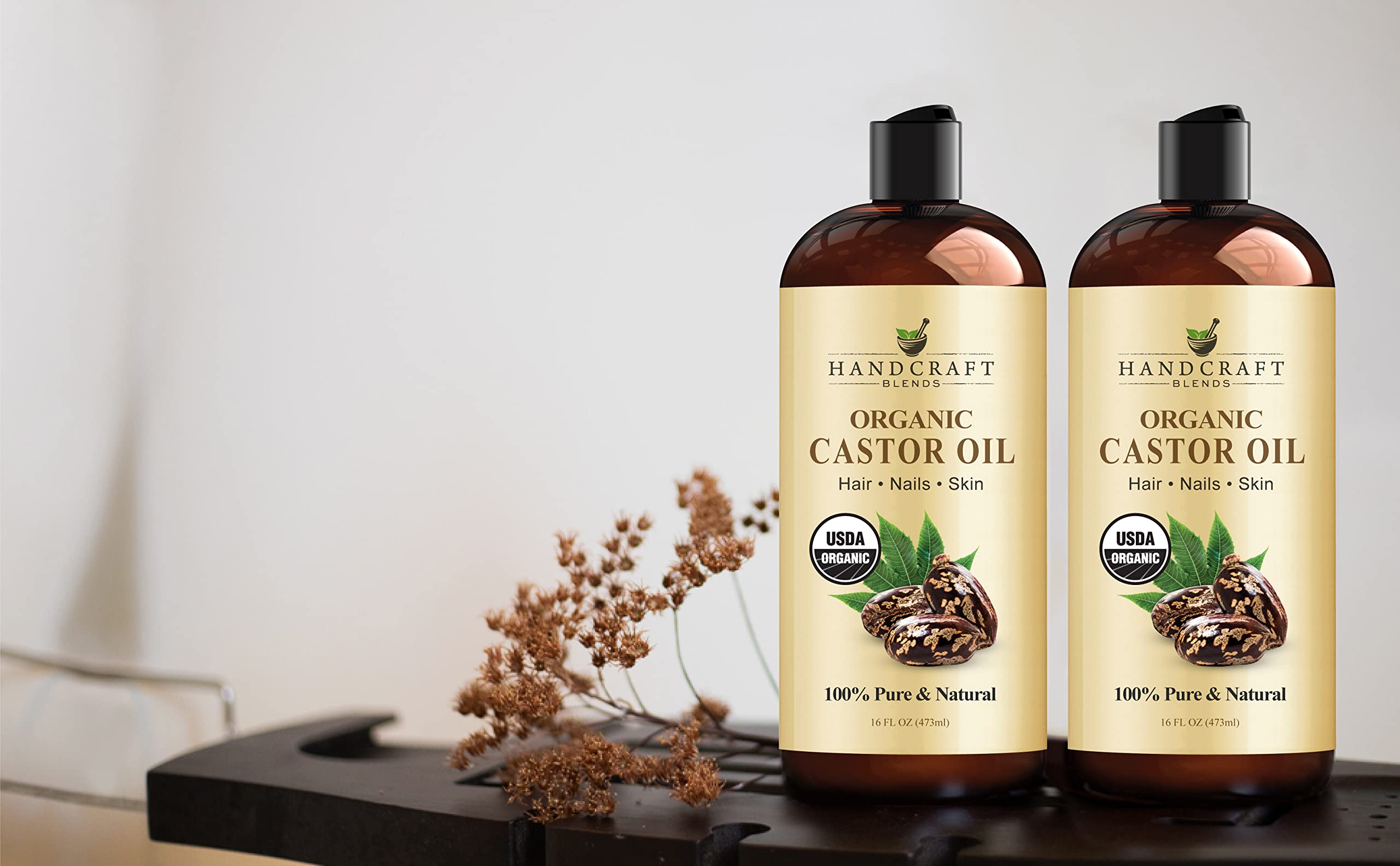 Handcraft Blends Organic Castor Oil for Hair Growth, Eyelashes and Eyebrows - 100% Pure Handcraft Blends