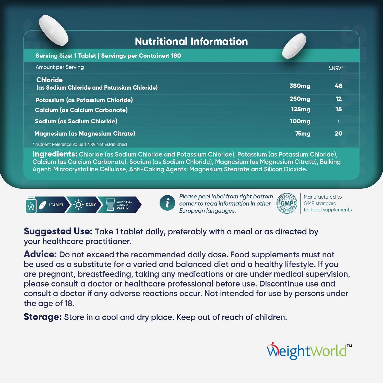 Electrolyte Tablets - 6 Months Supply - 180 Vegan Tablets with Sodium, Magnesium WeightWorld