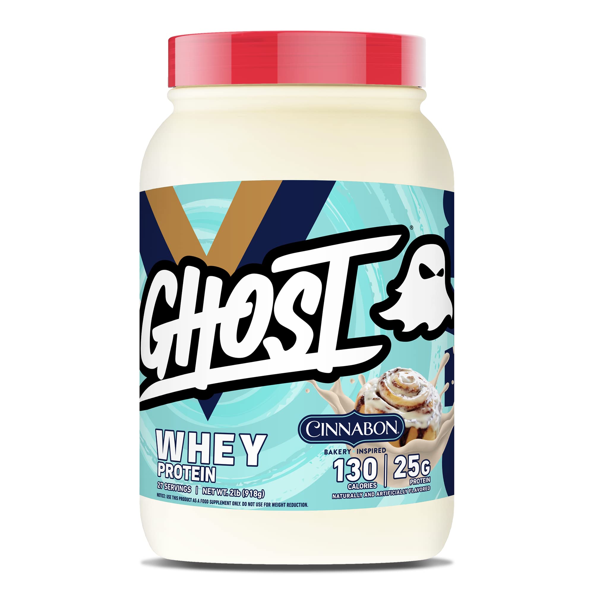 GHOST Whey Protein Powder, Cinnabon - 2LB Tub, 25G of Protein - Cinnamon Roll Flavore