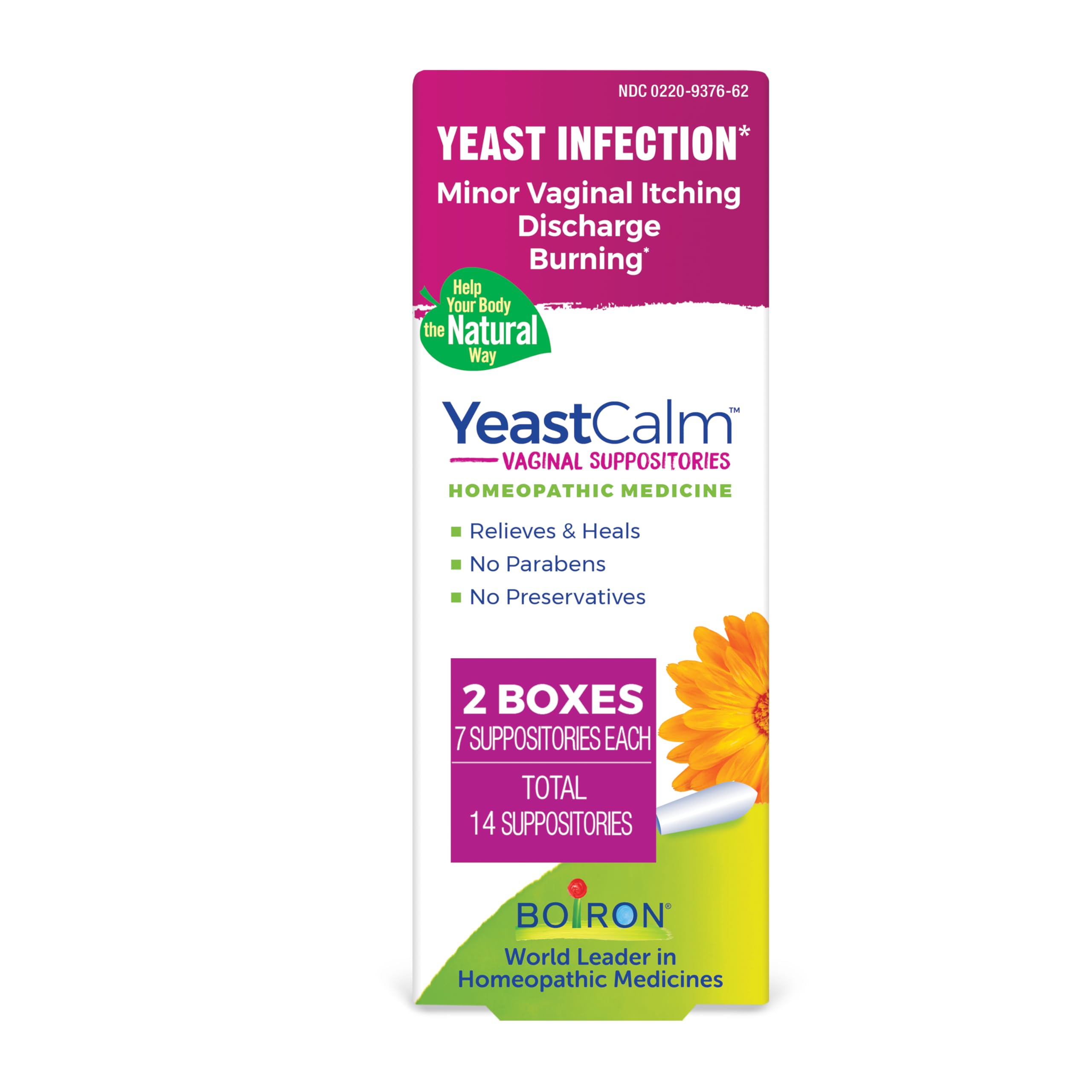 oiron YeastCalm Homeopathic Suppositories for Yeast Infections, Burning, Discharge