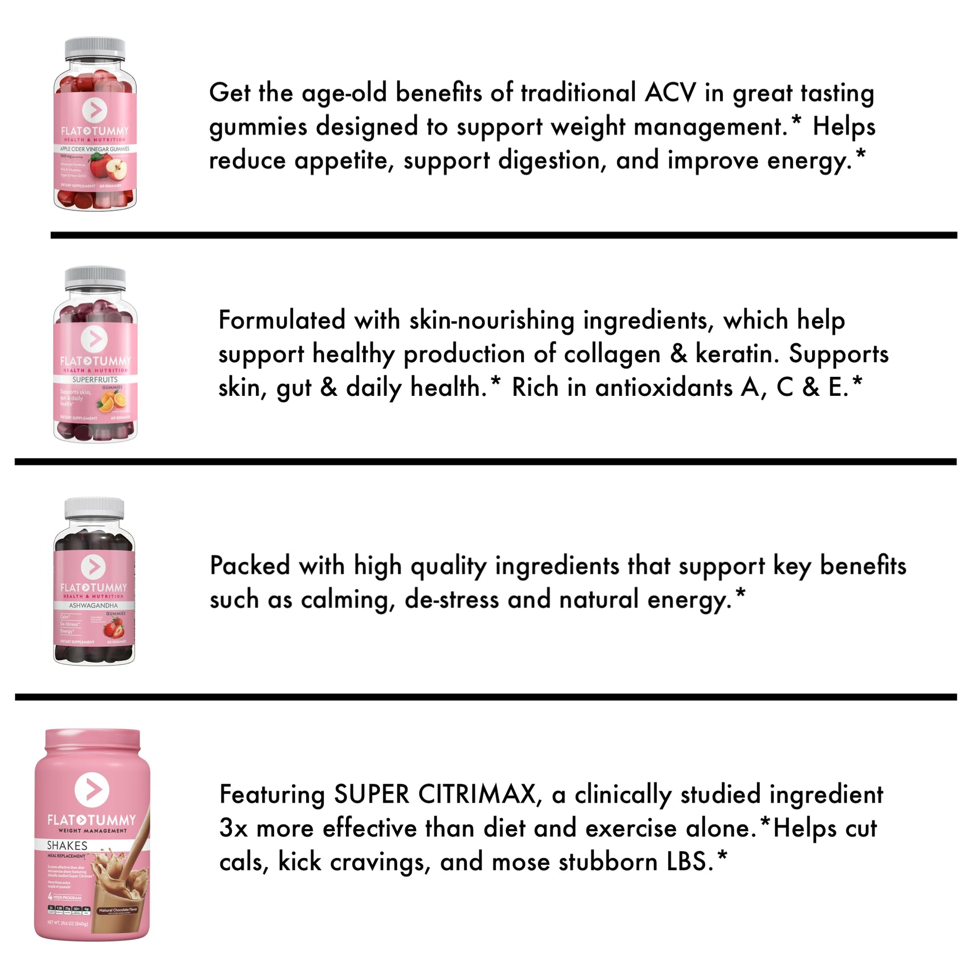 Flat Tummy Gummies Bundle with Apple Cider Vinegar Gummies, Superfruits Gummies Flat Tummy Tea