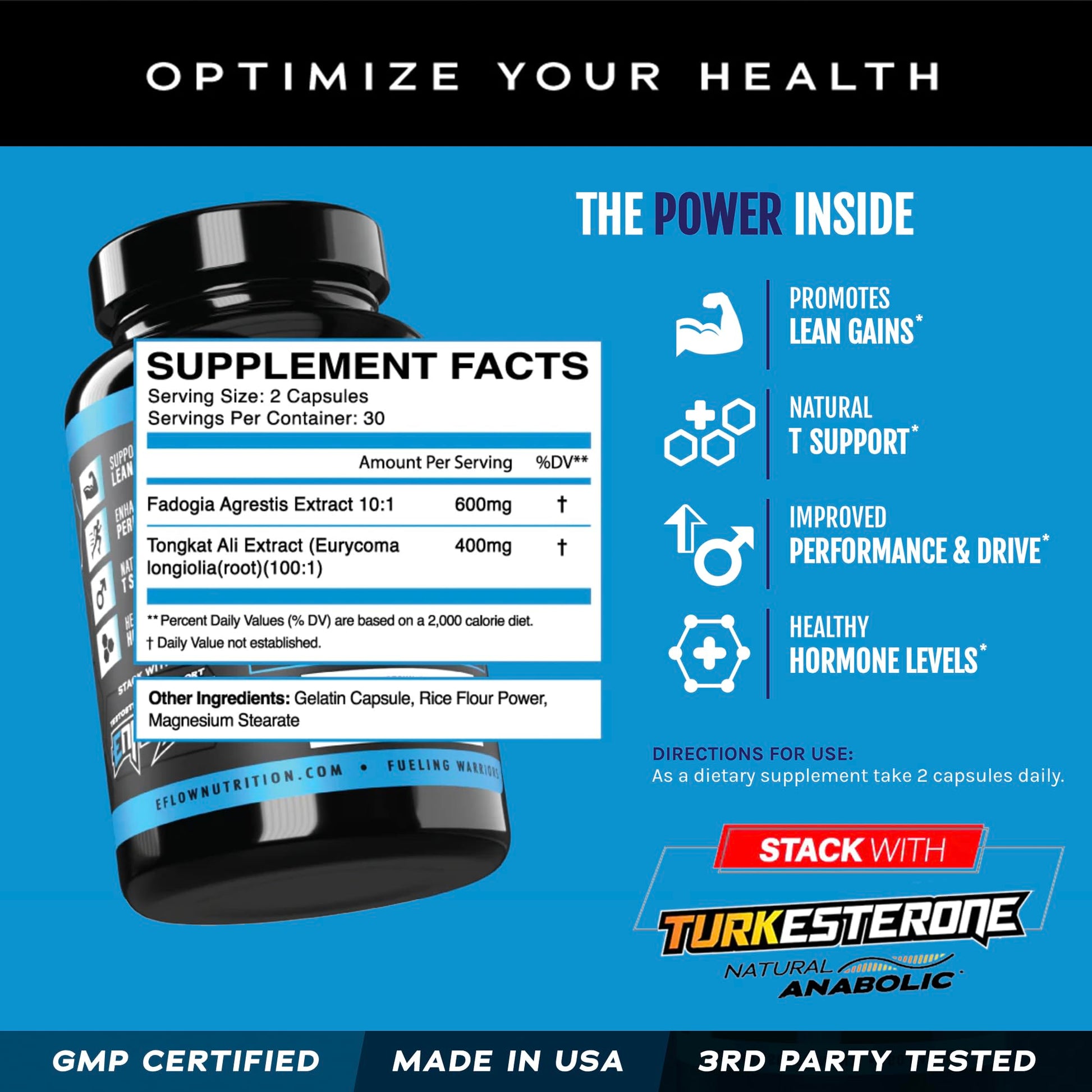 eFlow Nutrition Fadogia Agrestic + Tongkat Ali - [2-in-1] Natural Performance Supplement eFlow Nutrition