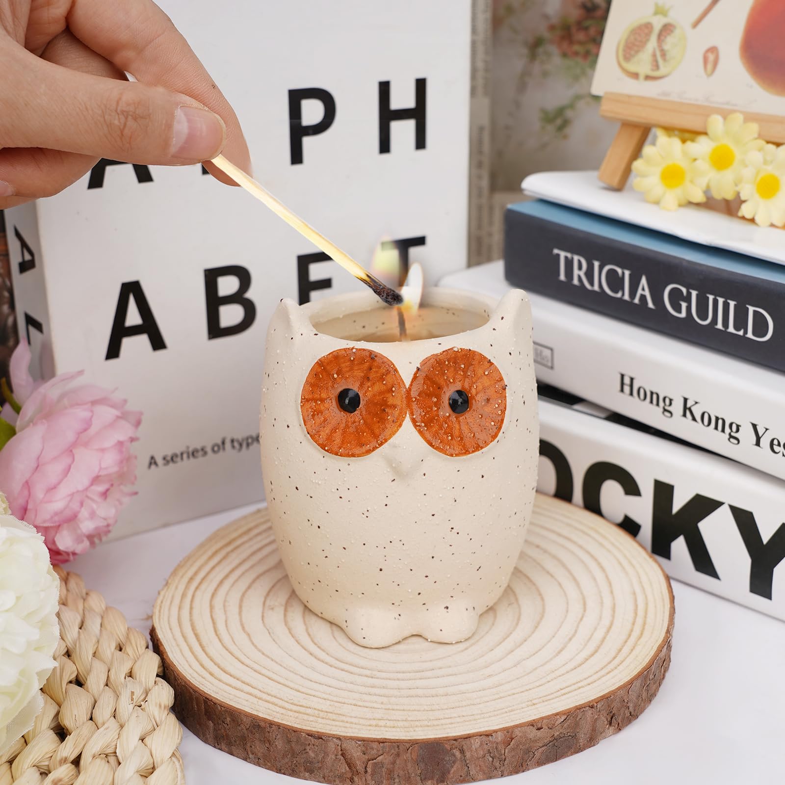 ETAKISH Lavender Scented Candle Gifts for Women, Cute Owl Highly Scented Aromatherapy Candle ETAKISH