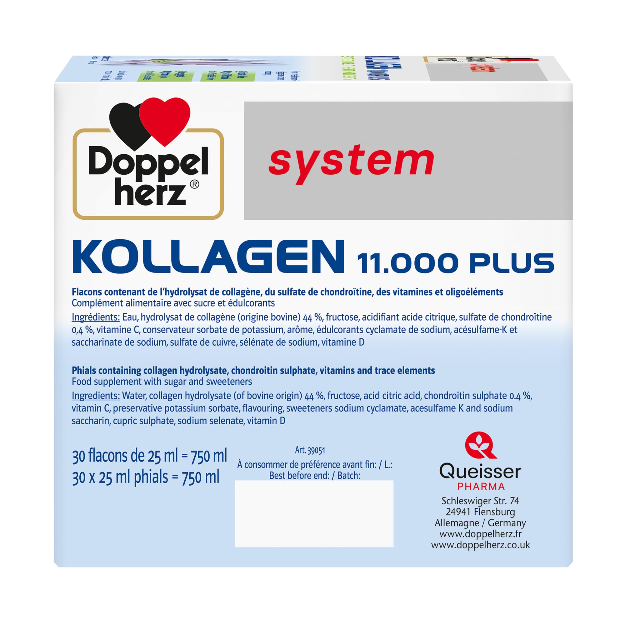 Doppelherz - Kollagen 11000 Plus - Collagen hydrolysate, chondroitin Sulphate, Vitamins C and D and Trace Elements - for Bones, cartilages and tendons - Wild Berry Flavour Liquid- 30 Bottles of 25ml Doppelherz