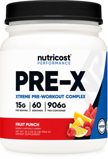 Nutricost Pre-X Xtreme Pre-Workout Complex Powder, Fruit Punch, 60 Servings, Vegetarian
