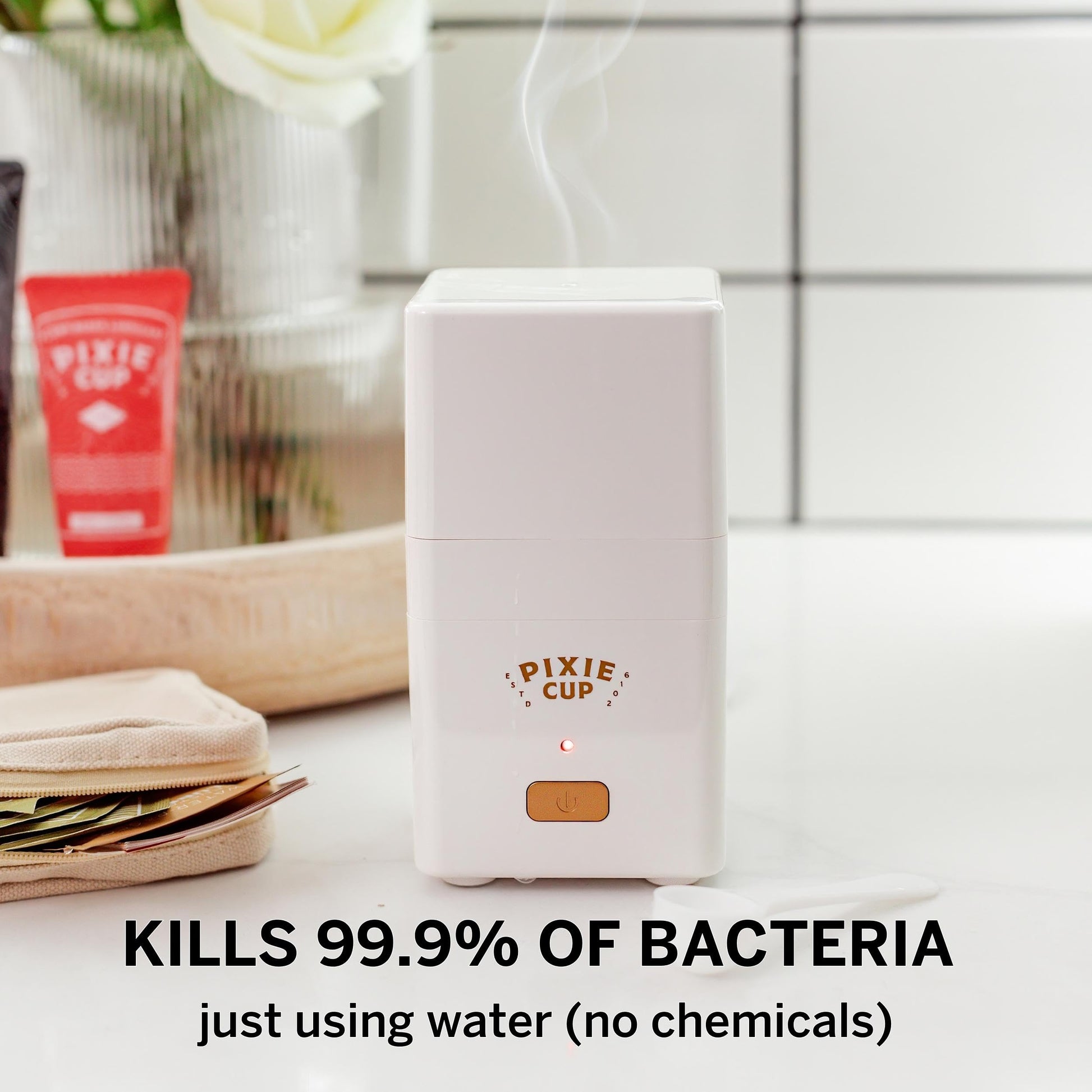 Pixie Menstrual Cup Sterilizer Cleaner Machine - The Only Hinged Lid Steamer & Drying Stand Pixie Cup