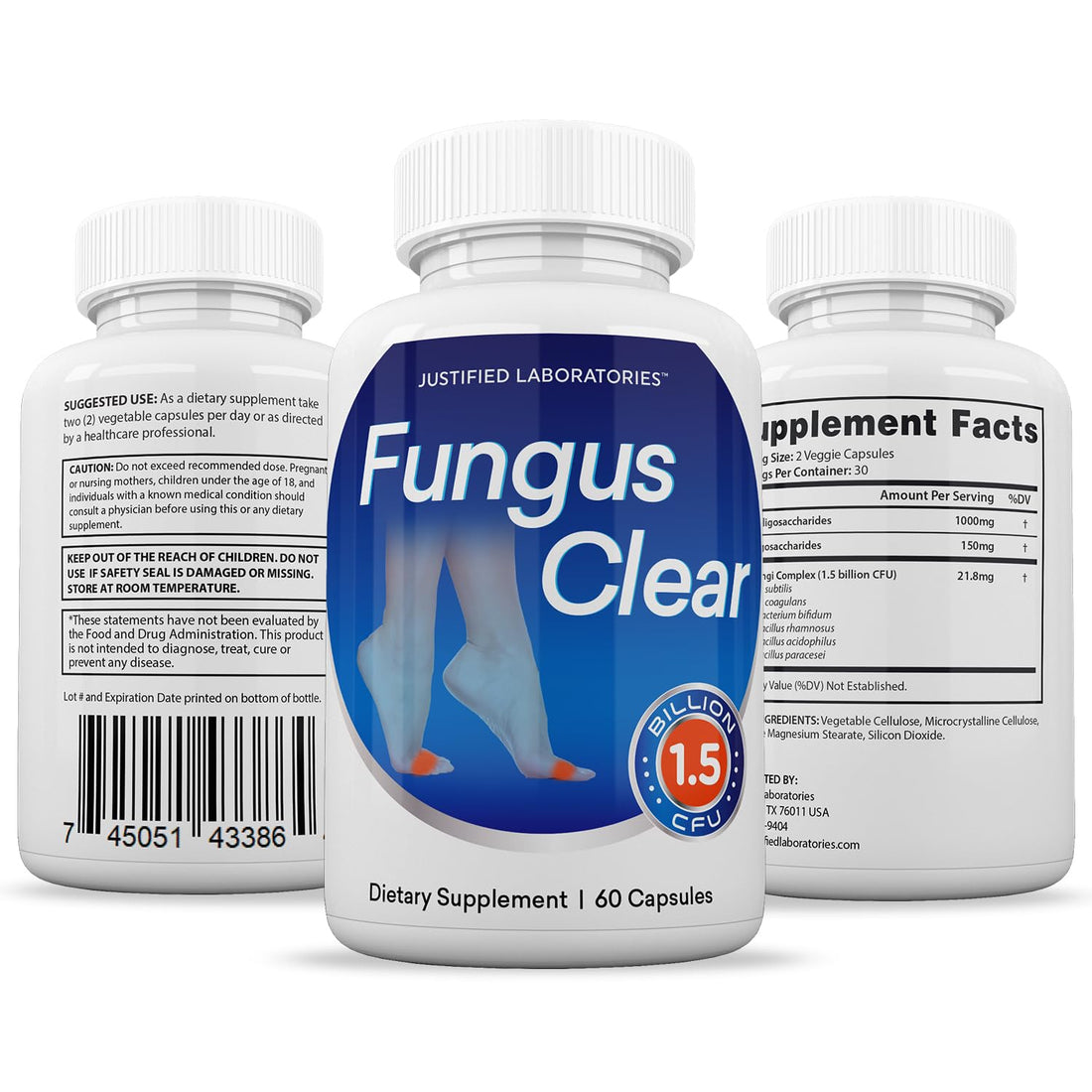 Justified Laboratories (2 Pack) Fungus Clear 1.5 Billion CFU Probiotic Pills 120 Capsules Justified Laboratories
