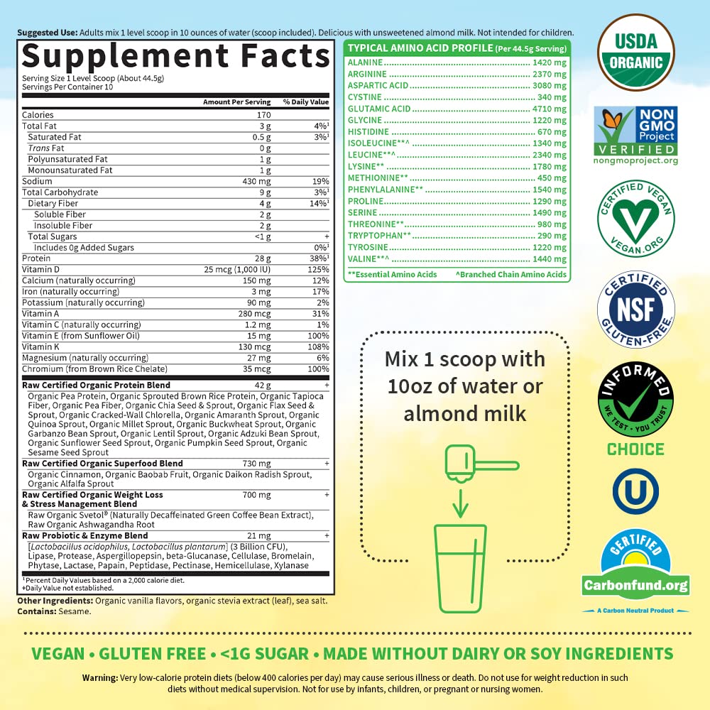 Garden of Life Raw Organic Fit Powder, Original - High Protein for Weight Loss (28g) Plus Garden of Life