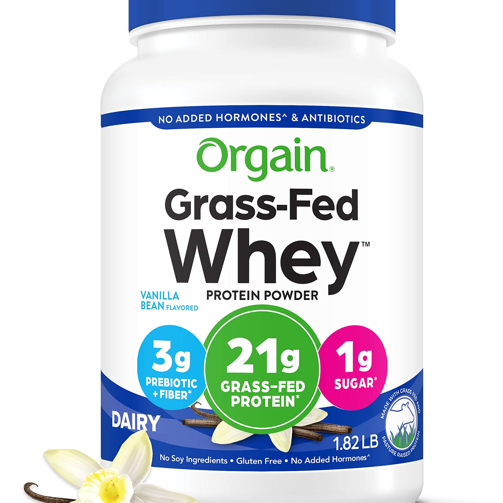 Orgain Whey Protein Powder, Vanilla Bean - 21g Grass Fed Dairy Protein, Gluten Free