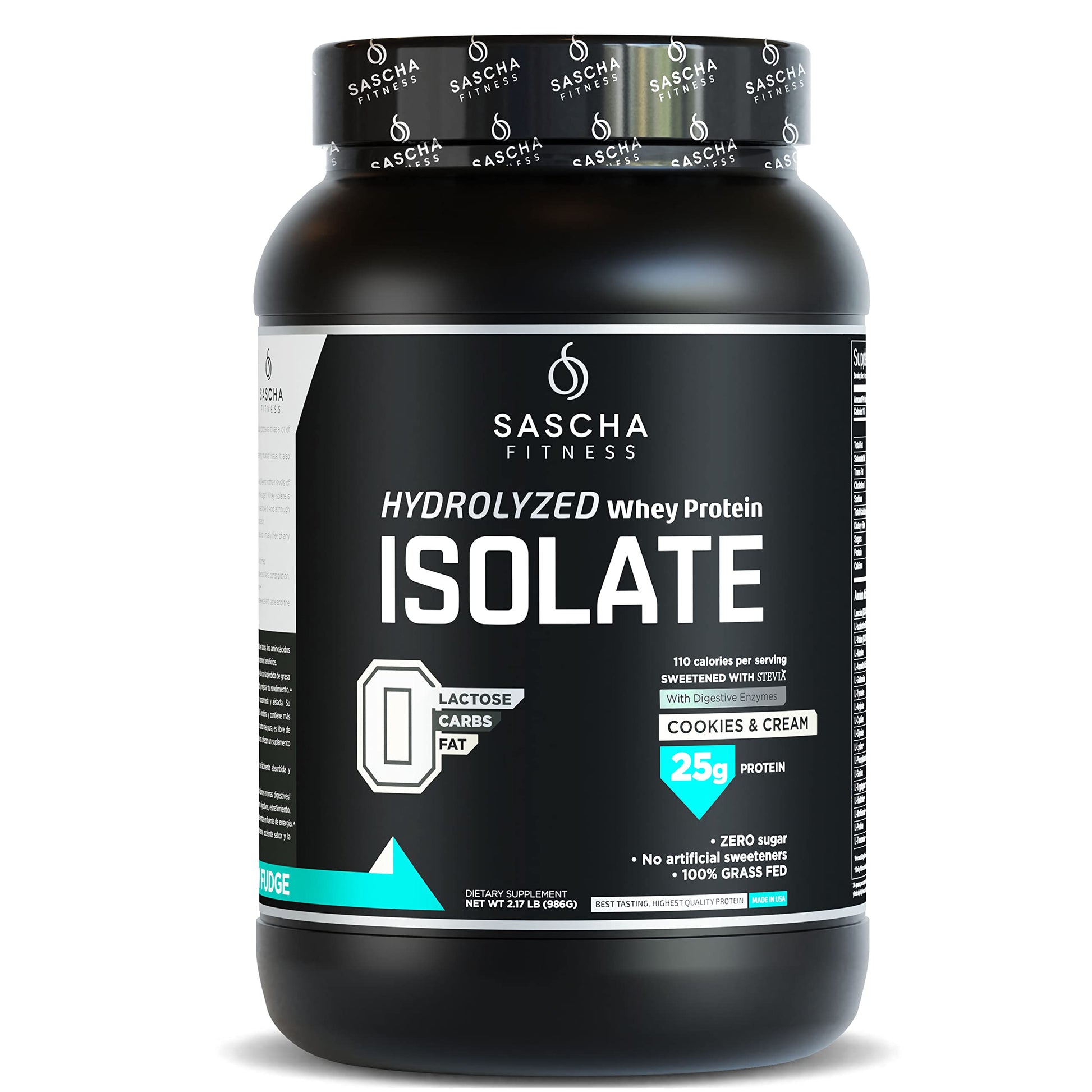 SASCHA FITNESS Hydrolyzed Whey Protein Isolate,100% Grass-Fed (2 Pounds, Cookies 
