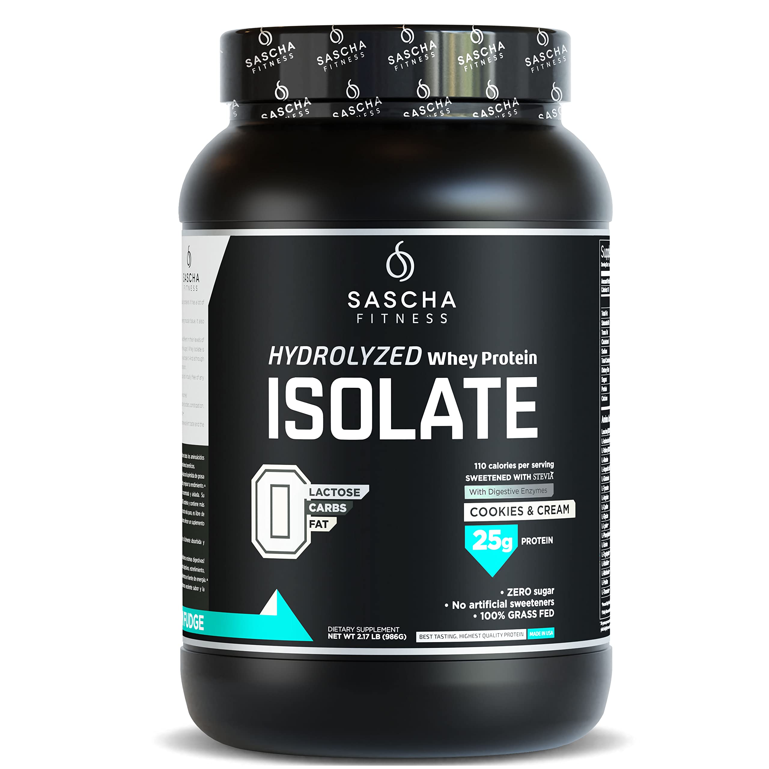 SASCHA FITNESS Hydrolyzed Whey Protein Isolate,100% Grass-Fed (2 Pounds, Cookies 