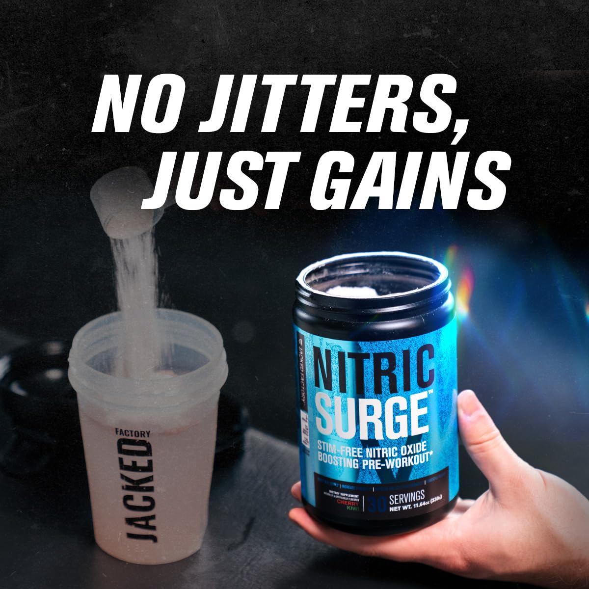 Nitric Surge Stim Free Pre Workout Powder - Caffeine Free Nitric Oxide Supplement Jacked Factory