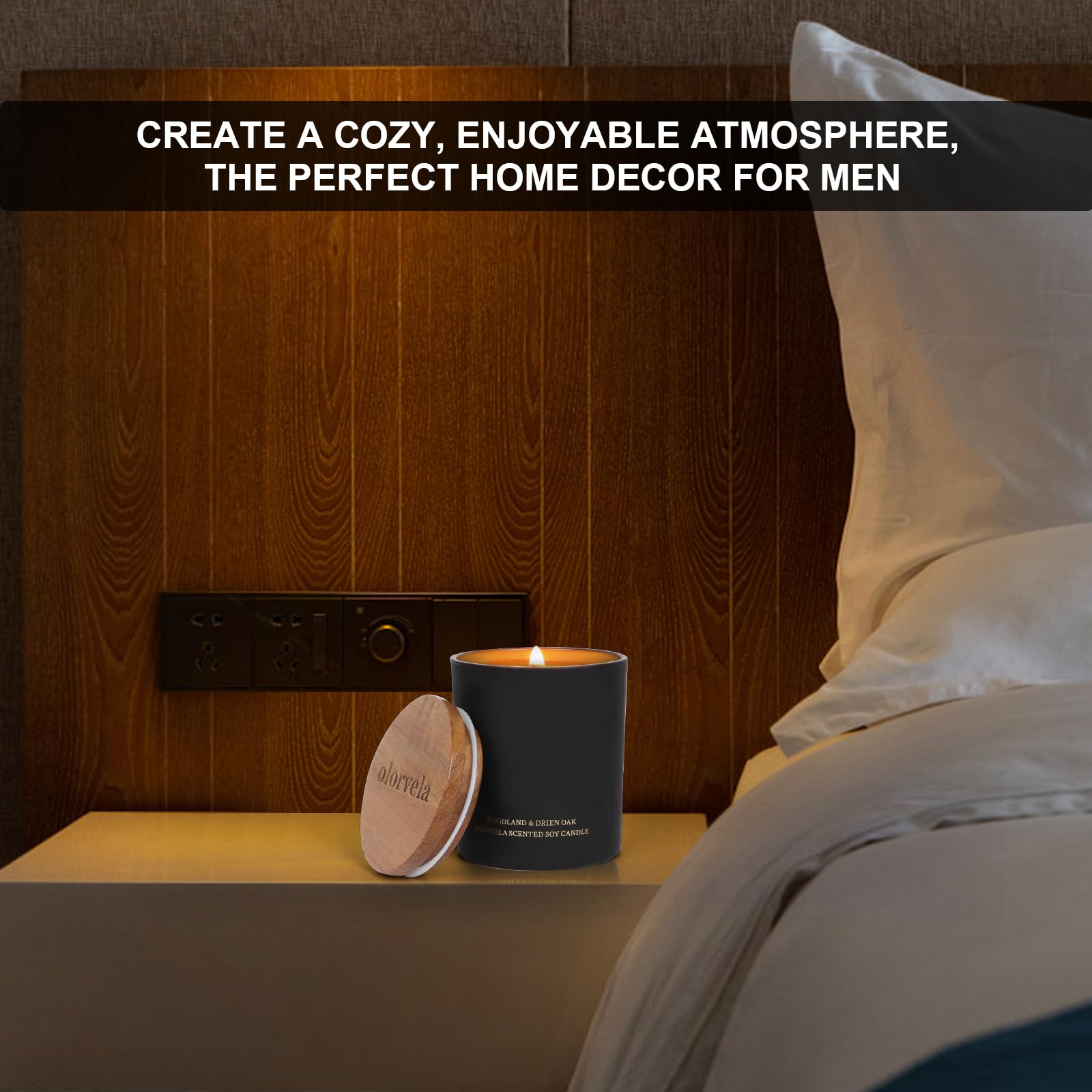 olorvela Candles for Men Wood Wicked Candles for Home Scented Mens Candle Aromatherapy 8oz olorvela