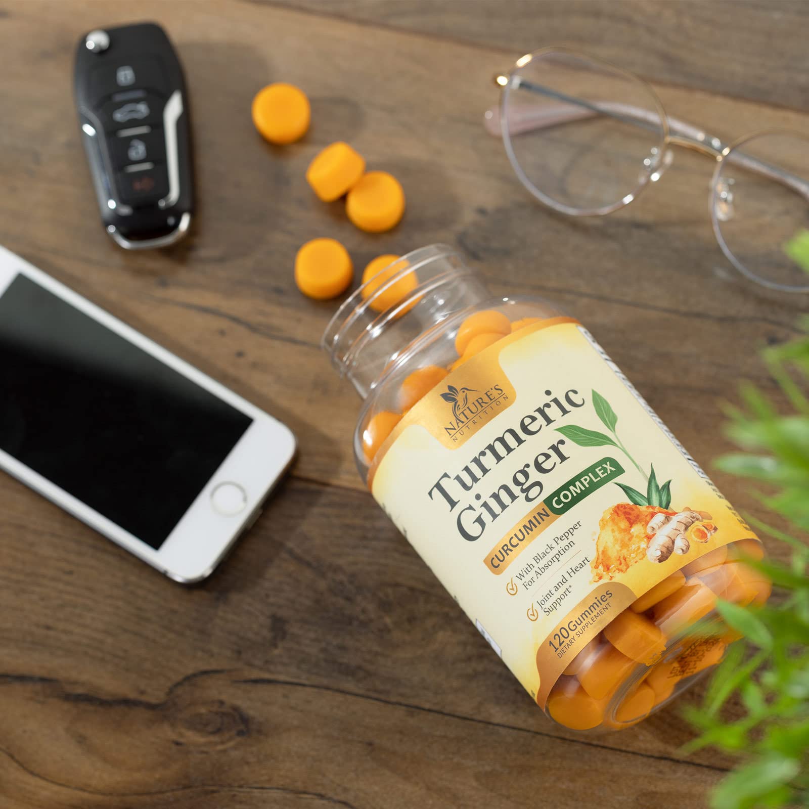 Turmeric Ginger Gummies - Vegan Turmeric Curcumin Gummy with 95% Curcuminoids Nature's Nutrition