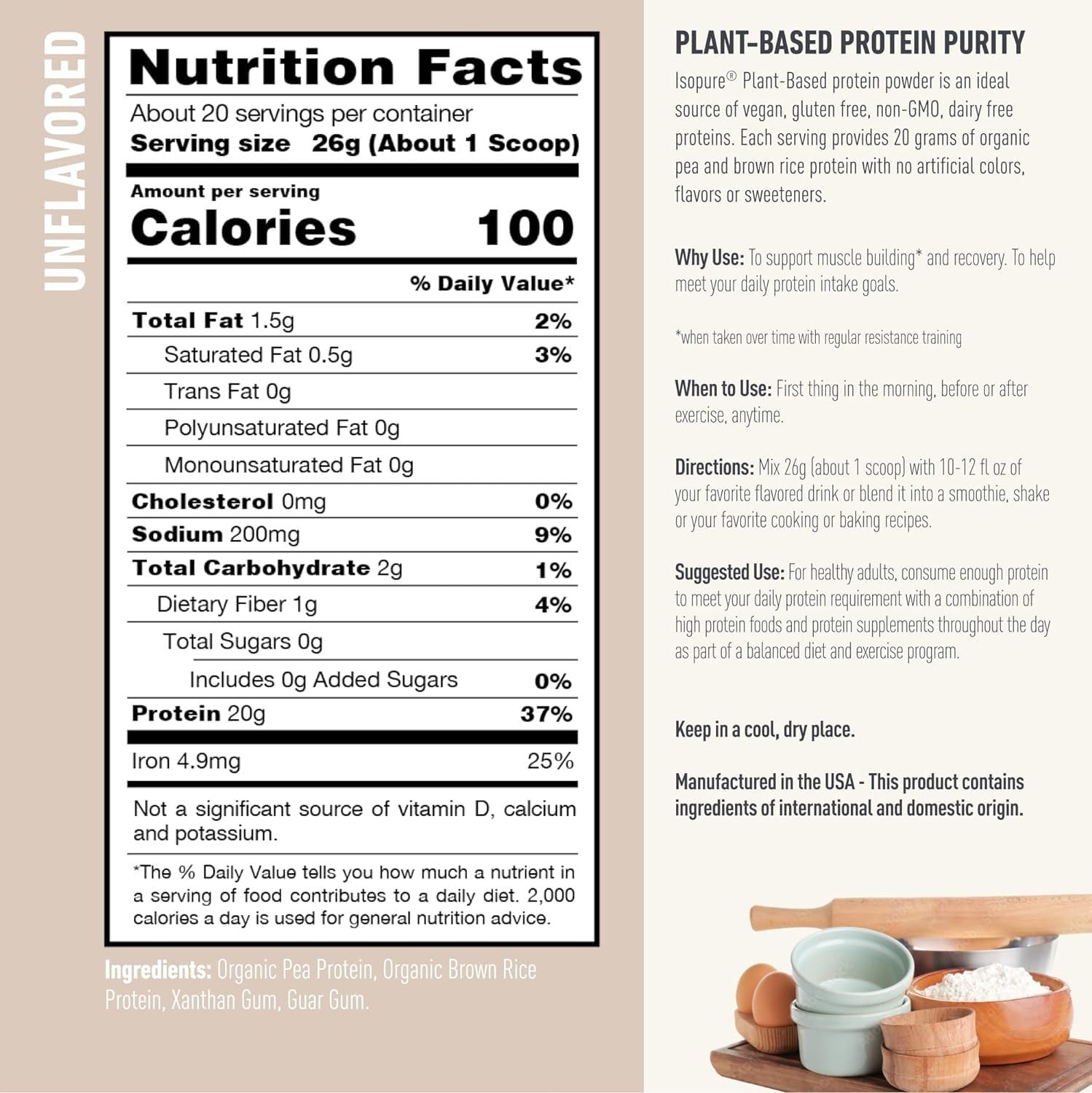 Bundle of Isopure Unflavored Organic Vegan Pea Protein Powder, Dairy Free with Amino Isopure