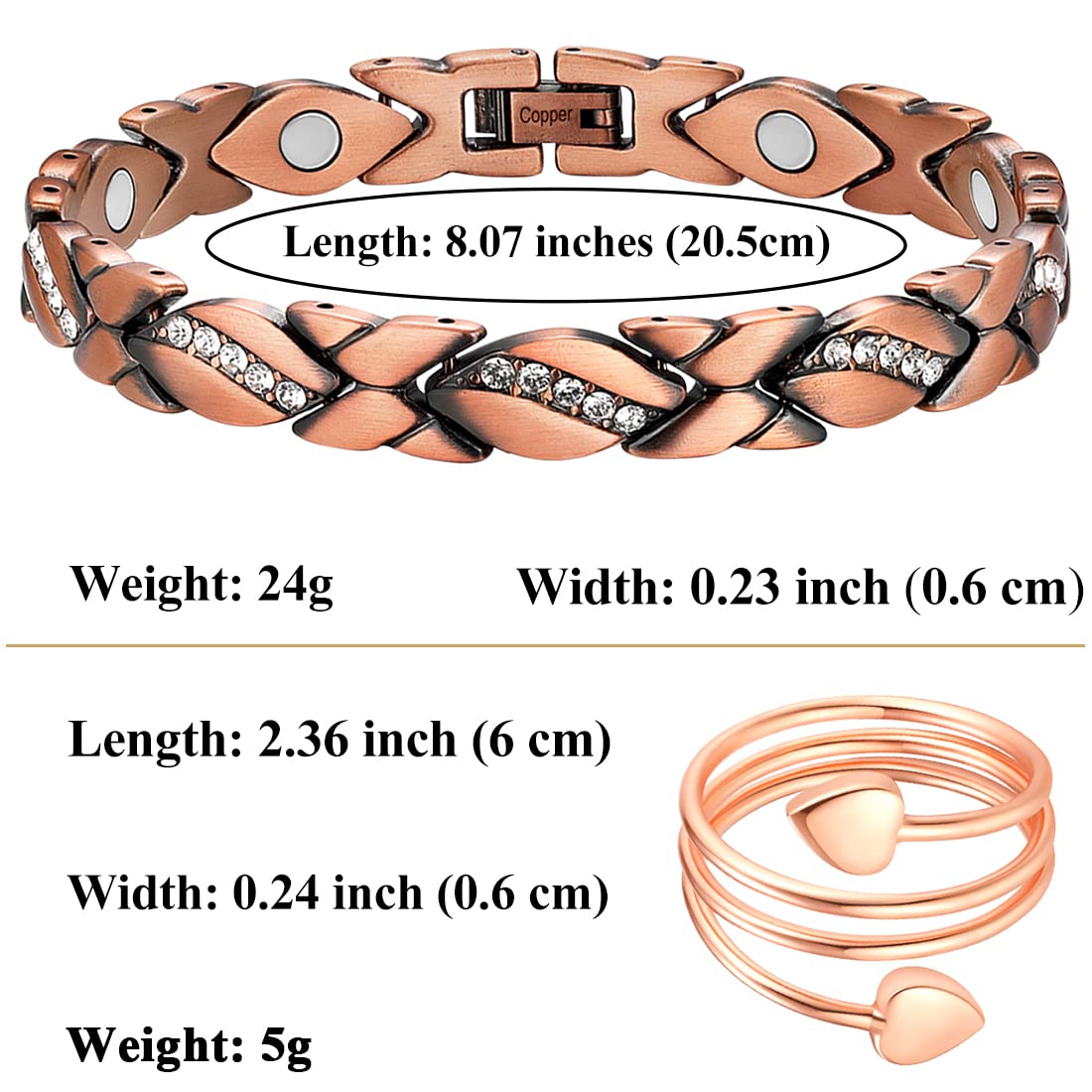 Vicmag Copper Bracelet for Women 99.9% Solid Pure Copper Valentine's Day Gift for Her with Adjustment Tool Vicmag