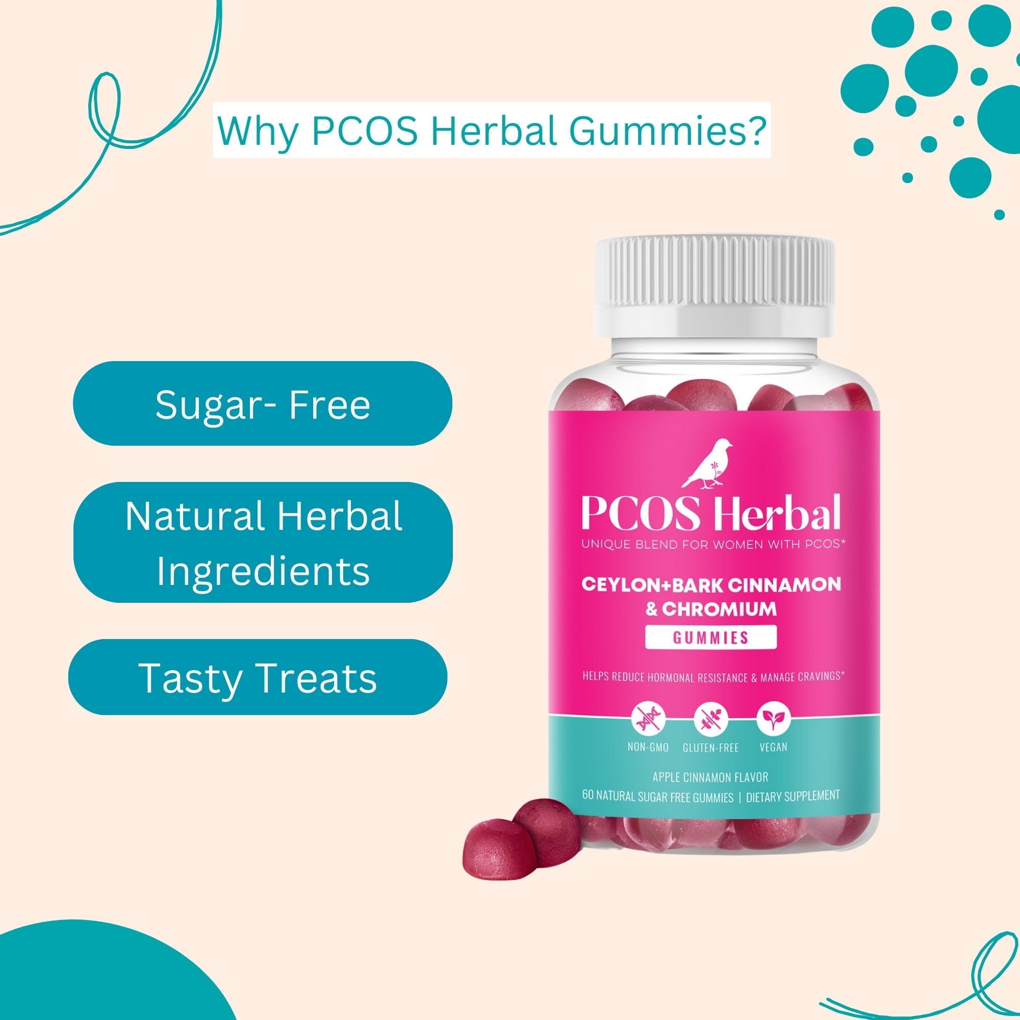 PCOS Herbal Gummies: Manage Cravings and Hormonal Balance; Cinnamon Complex PCOS Herbal Tea