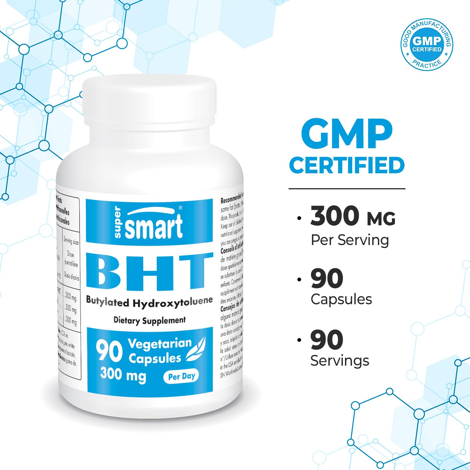 Supersmart - BHT 300 mg Per Day - Butylated Hydroxytoluene - Powerful Antioxidant Supersmart