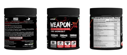 NutriJa Weapon-X Pre-Workout Powder with 21 Active Ingredients - 3 Best Forms of Creatine, AAKG, Beta-Alanine, Caffeinated | Pumps, Viens Popping, Energy, Focus & Strength (60 Servings (Mango))