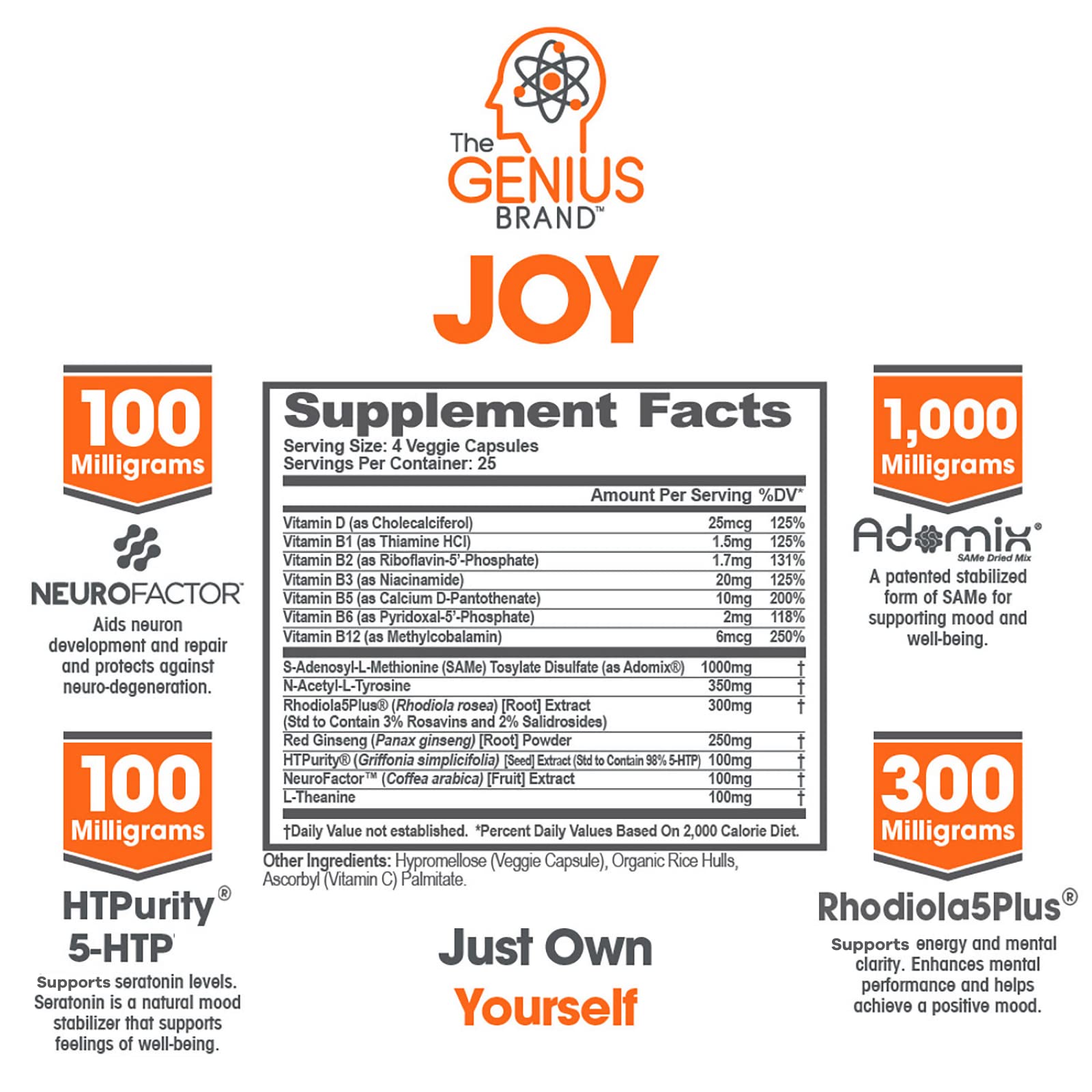Genius Joy, Nootropic Mood Enhancer Supplement - Support Cognitive Health The Genius Brand