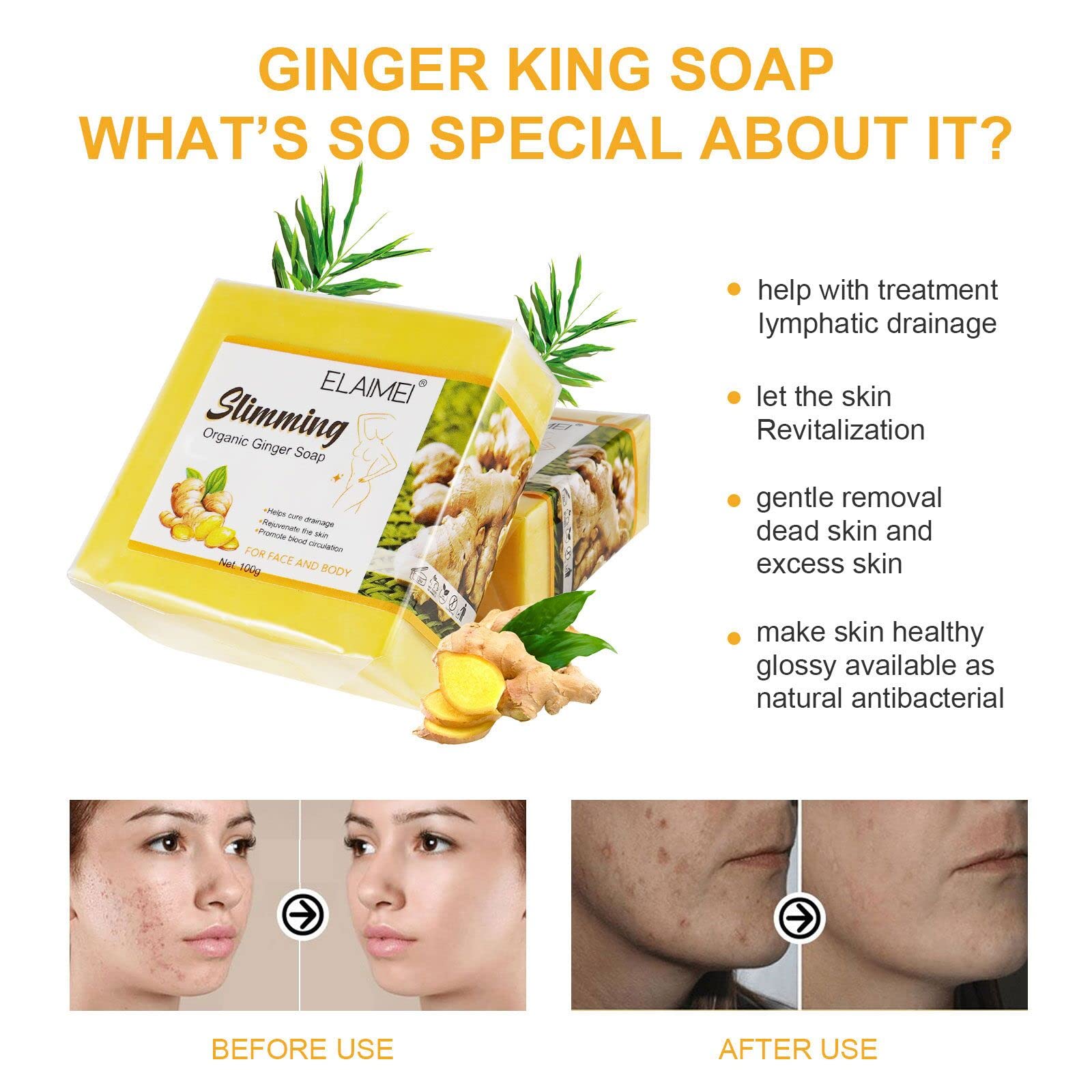 Organic Ginger Soap, Moisturizing Bath Soap, Slimming Ginger Soap, Deep Clean Effectively Moulis