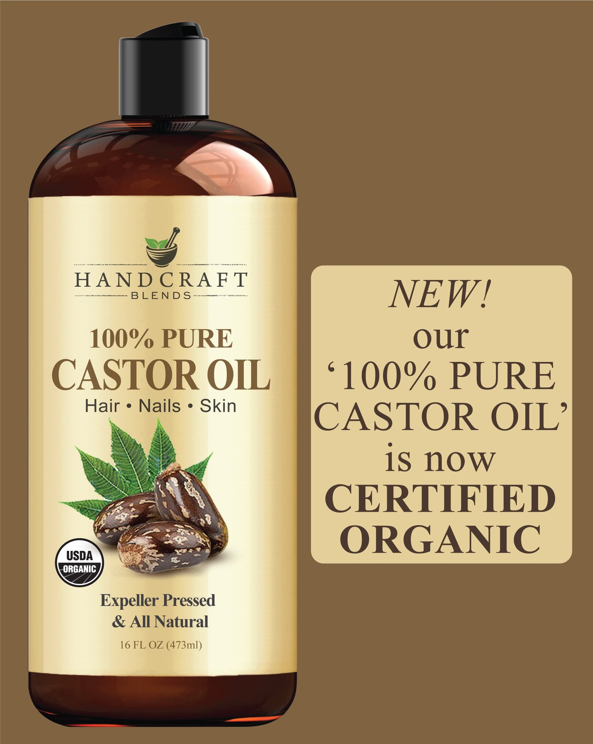 Handcraft Blends Organic Castor Oil for Hair Growth, Eyelashes and Eyebrows - 100% Pure Handcraft Blends