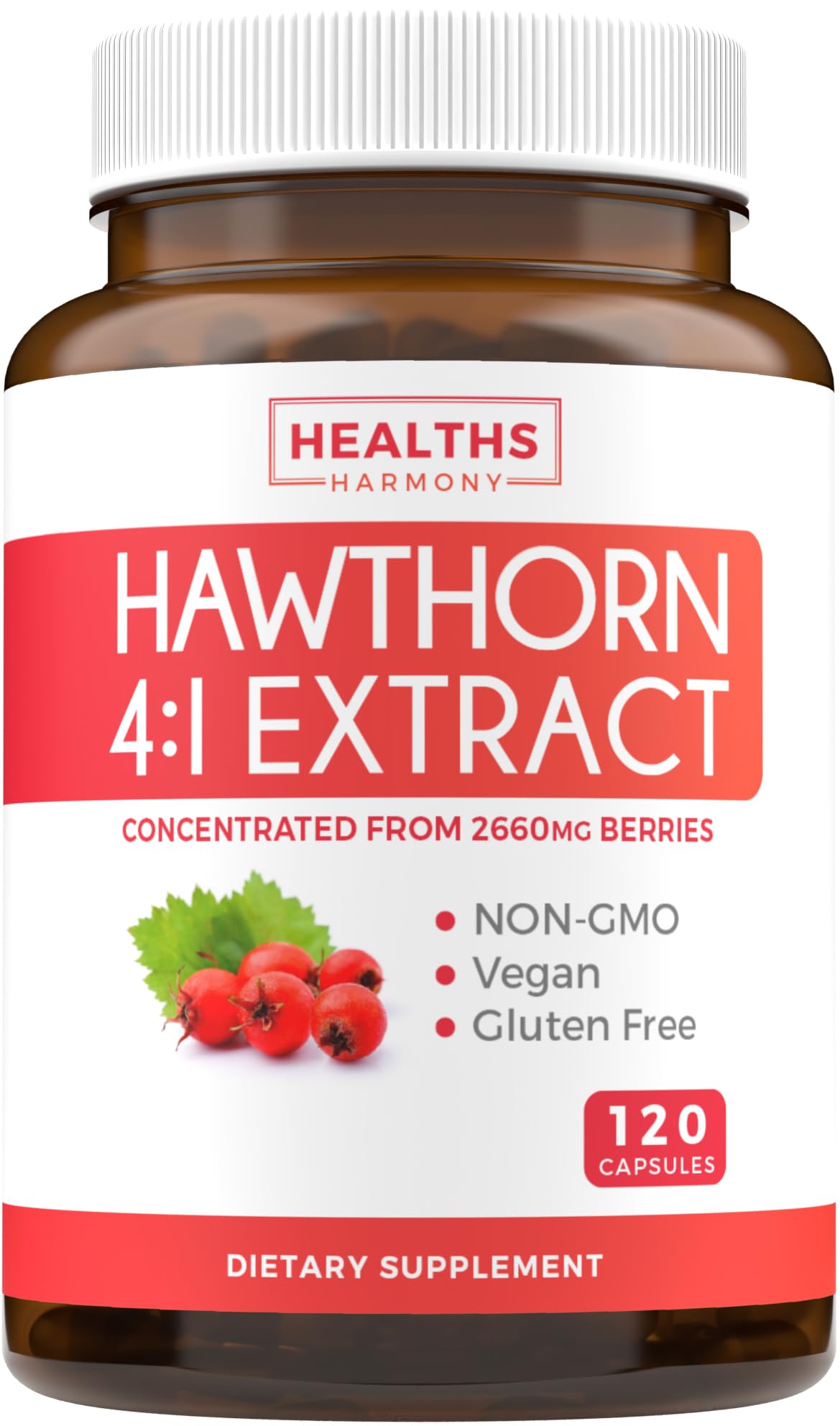 Hawthorn Berry Capsules - 4 Month Supply Digestion & Heart Health Supplement 