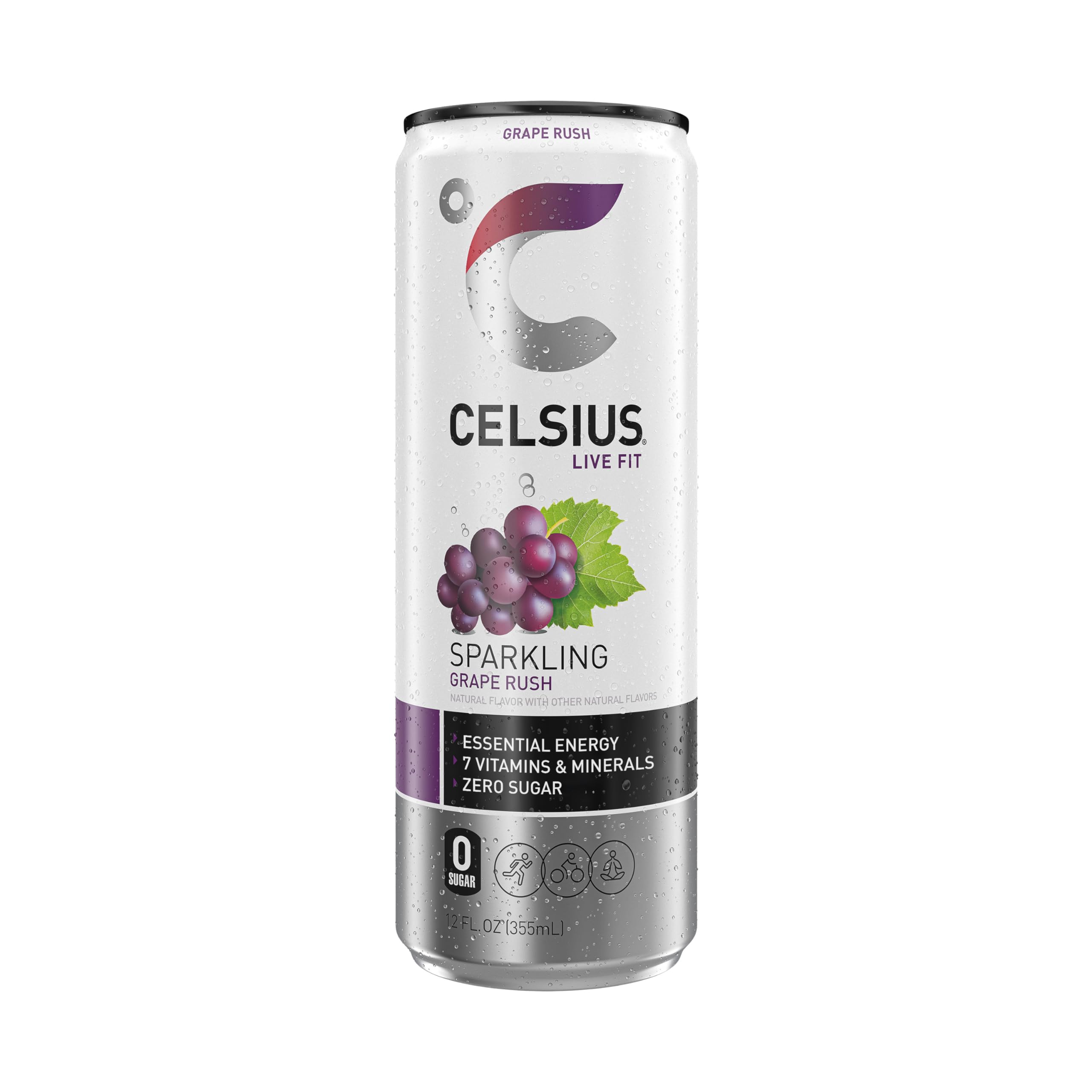 CELSIUS Sparkling Grape Rush, Functional Essential Energy Drink 12 Fl Oz (Pack of 12) CELSIUS