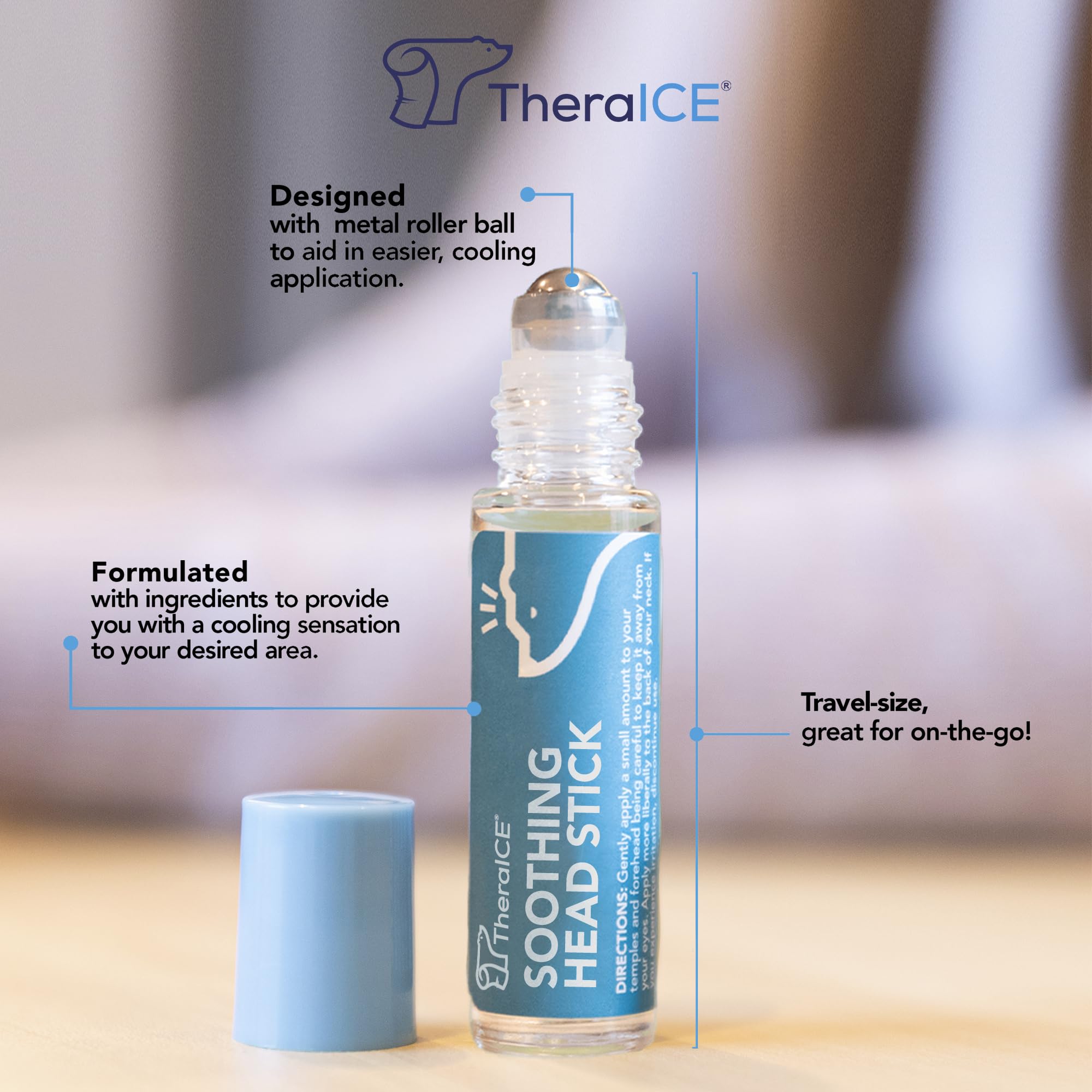 TheraICE Soothing Head Stick 10 ml (.33-Oz) Essential Oil Roll on Aromatherapy TheraICE Rx