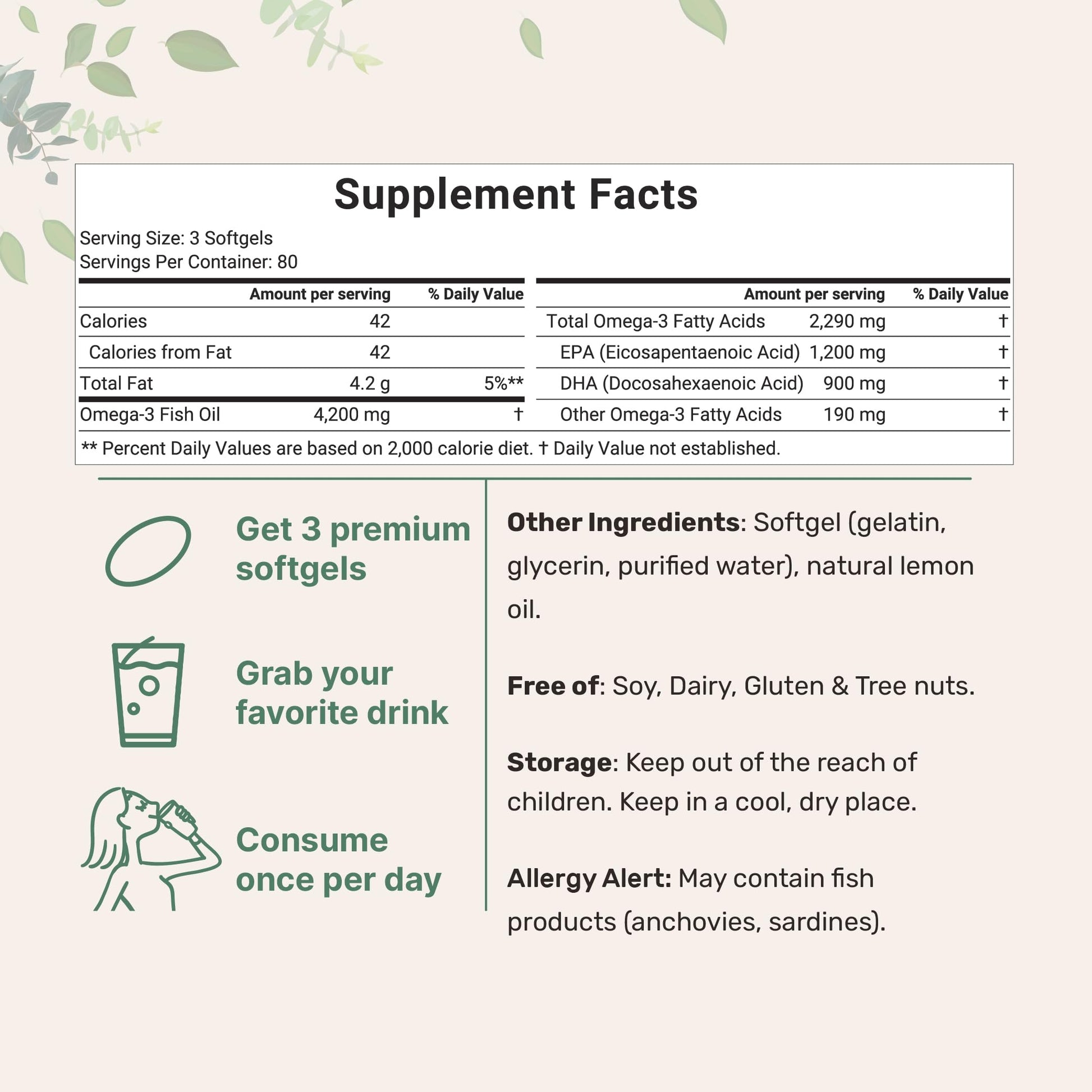 Triple Strength Omega 3 Fish Oil Supplements 4200mg Per Serving, 240 Softgels Micro Ingredients