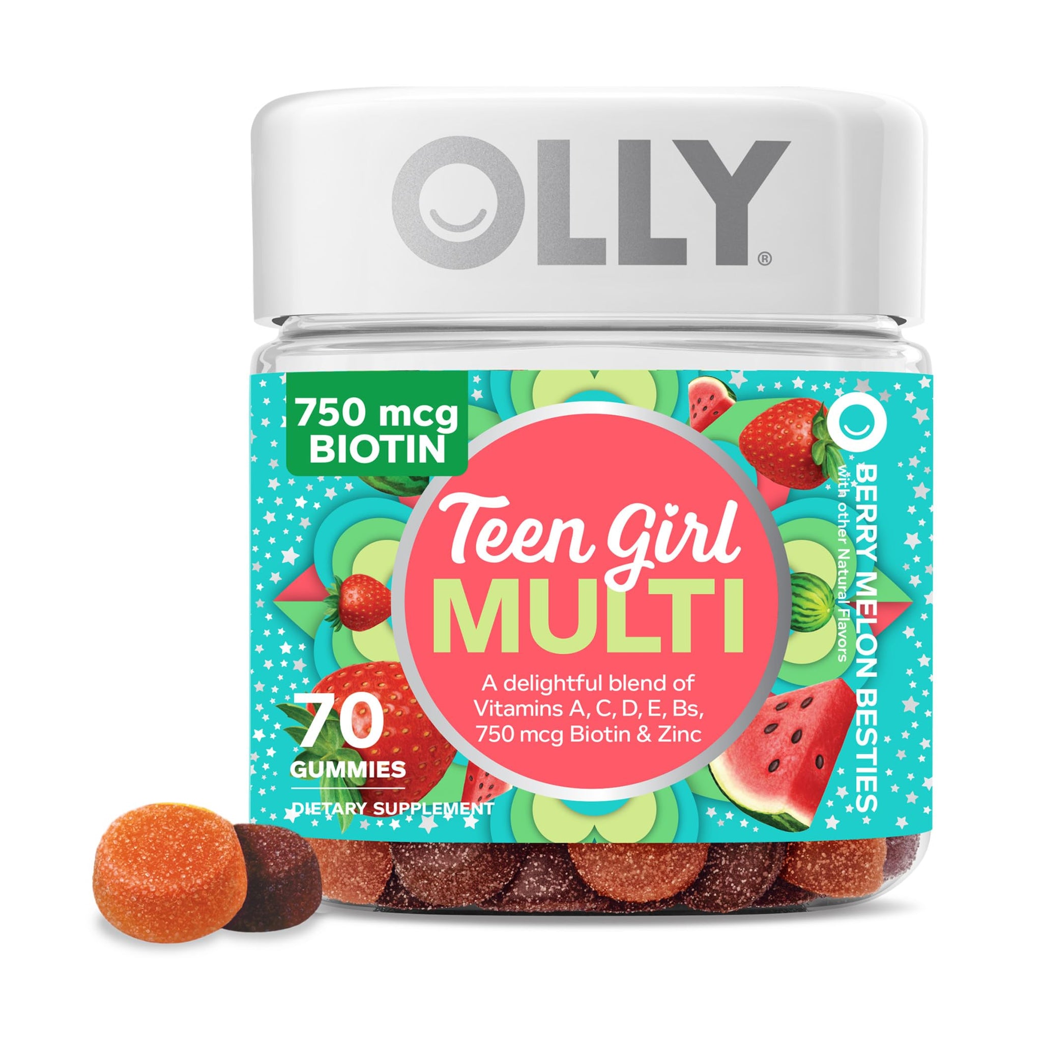 OLLY Teen Girl Multi Gummy, Healthy Skin and Immune Support, 15 Essential Vitamins