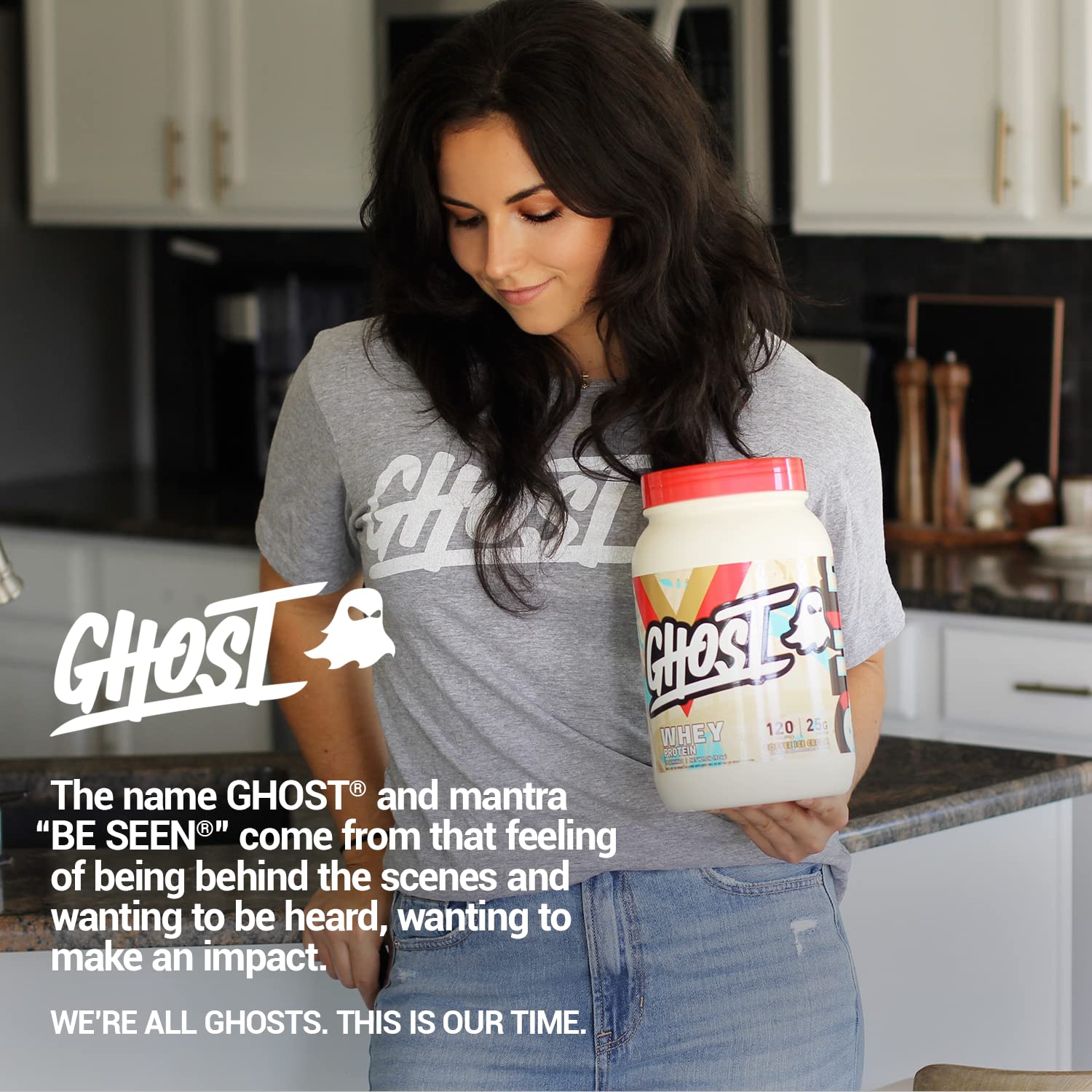 GHOST Whey Protein Powder, Coffee Ice Cream - 2LB Tub, 25G of Protein - Flavored Isolate GHOST