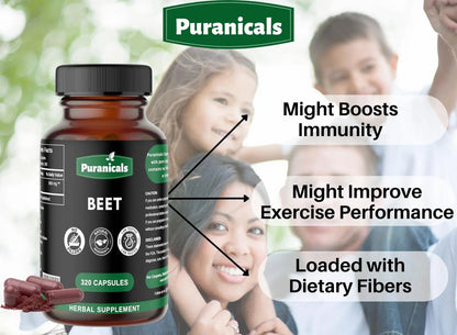 Puranicals Beet Premium 320 Capsules Nitric Oxide Booster | Herbal Supplement | 900 mg Per Serving | Made with 100% Pure Beetroot Powder (Beta Vulgaris)