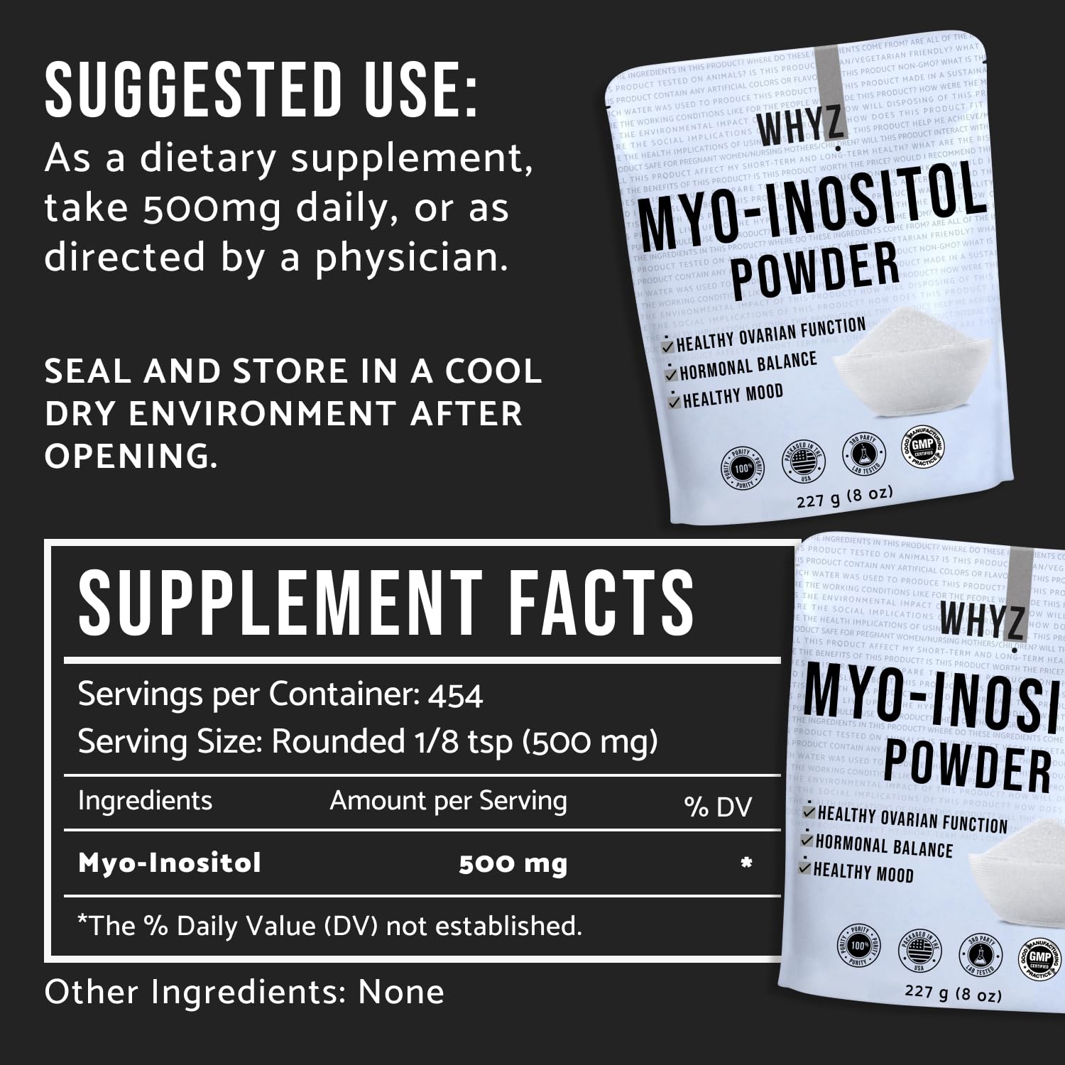 Myo-Inositol Powder 8oz, Natural Myo Inositol Supplement for Ovarian Support WHYZ