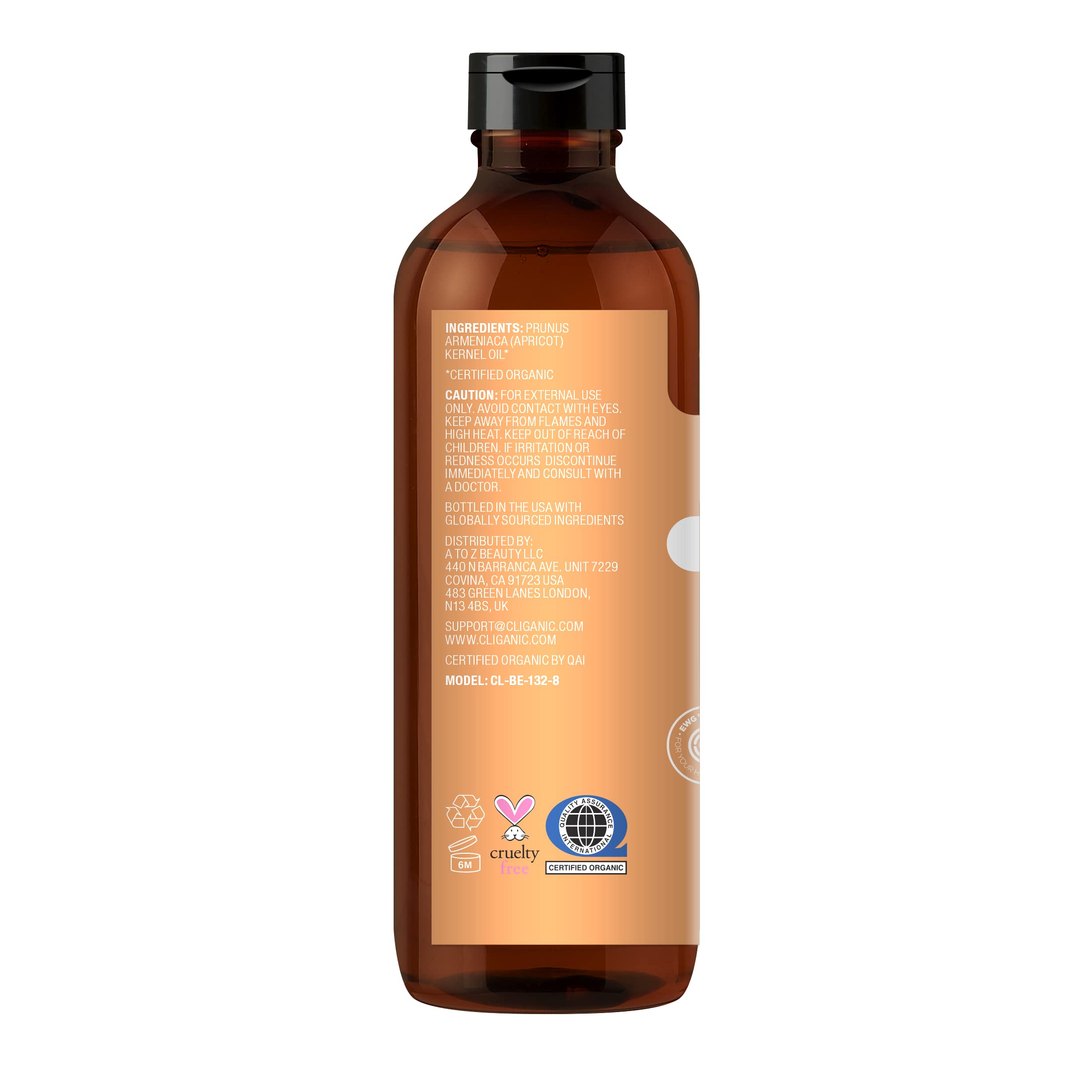 Cliganic Organic Apricot Oil, 100% Pure (8oz) - For Skin, Hair & Face | Natural Cold Pressed Unrefined Cliganic