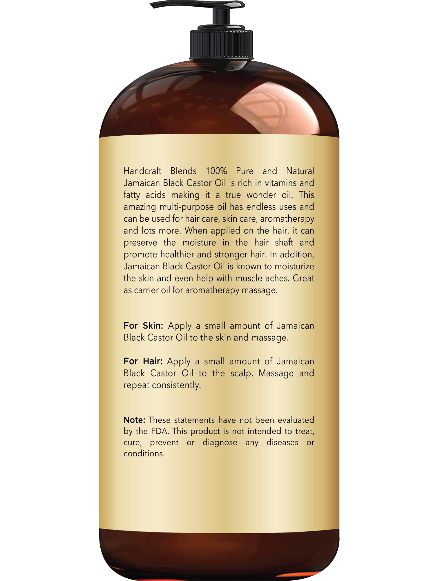 Handcraft Blends Jamaican Black Castor Oil for Hair Growth, Eyelashes and Eyebrows Handcraft Blends