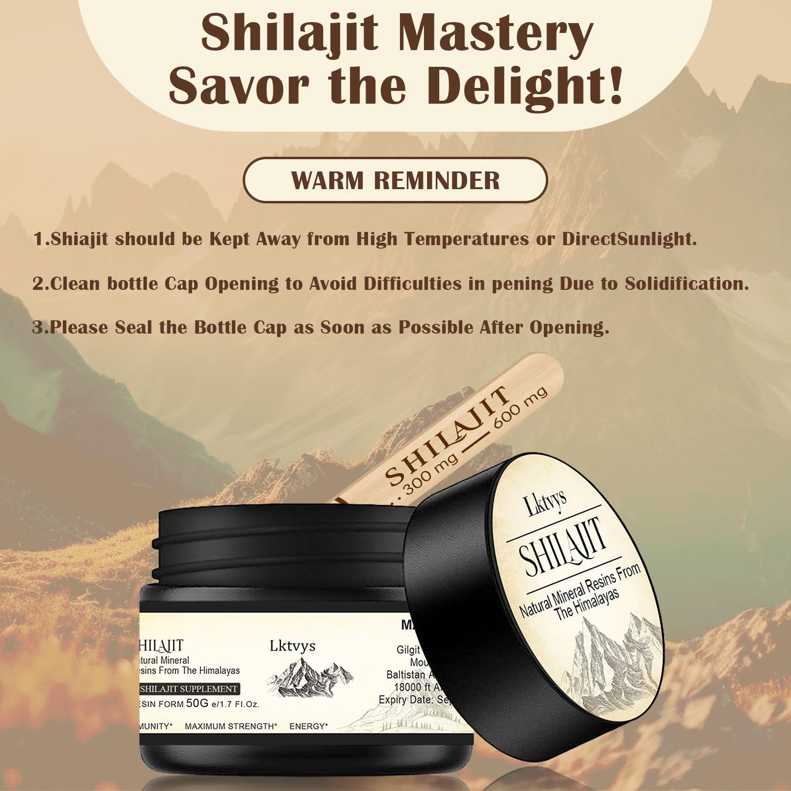 Shilajit Pure Himalayan Organic - Pure Original Shilajit, 50g(Large Volume), Enriched Lktvys