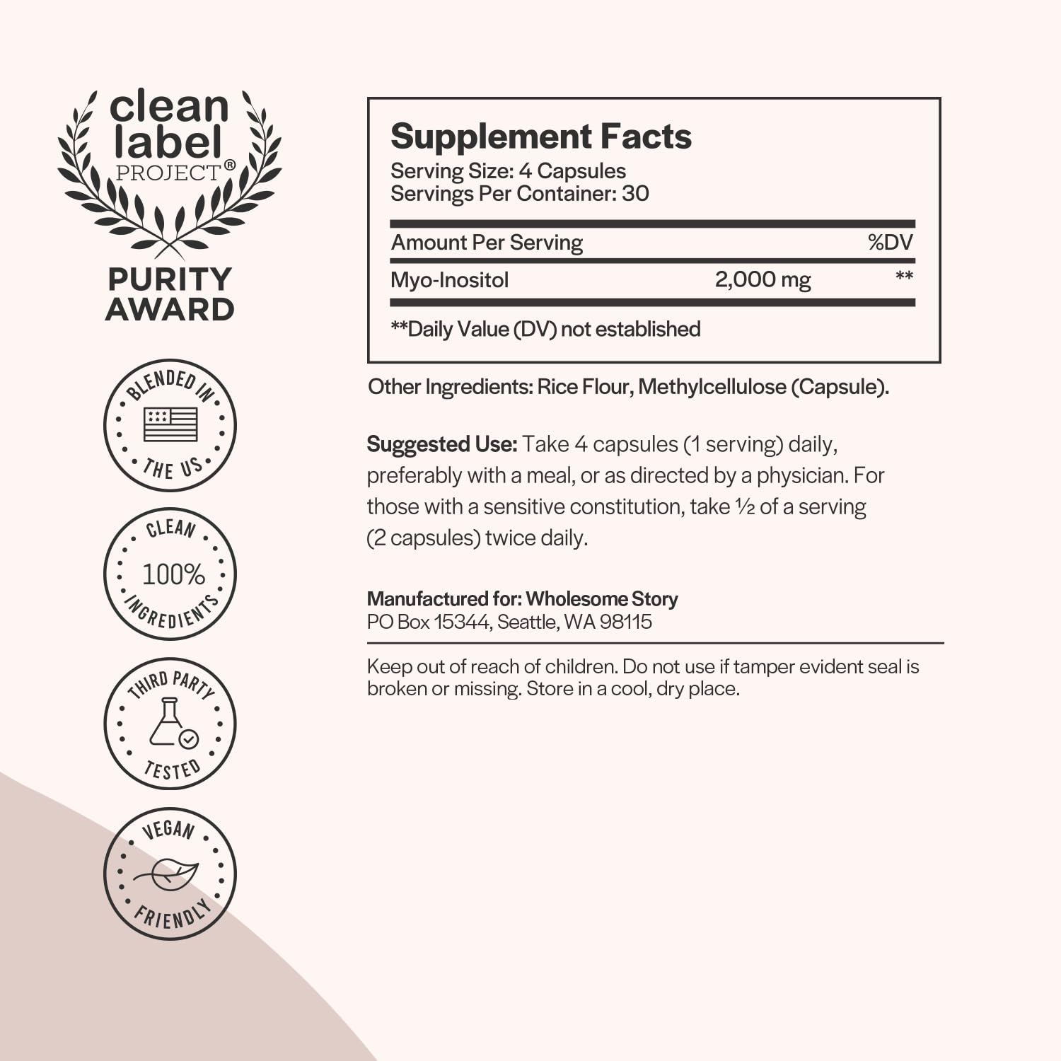 Pure Inositol Supplement | Myo-Inositol Supplement | Inositol Powder Capsules Wholesome Story