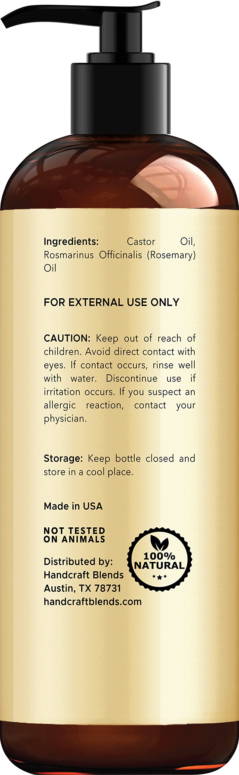 Handcraft Blends Castor Oil with Rosemary Oil for Hair Growth, Eyelashes, Eyebrows Handcraft Blends